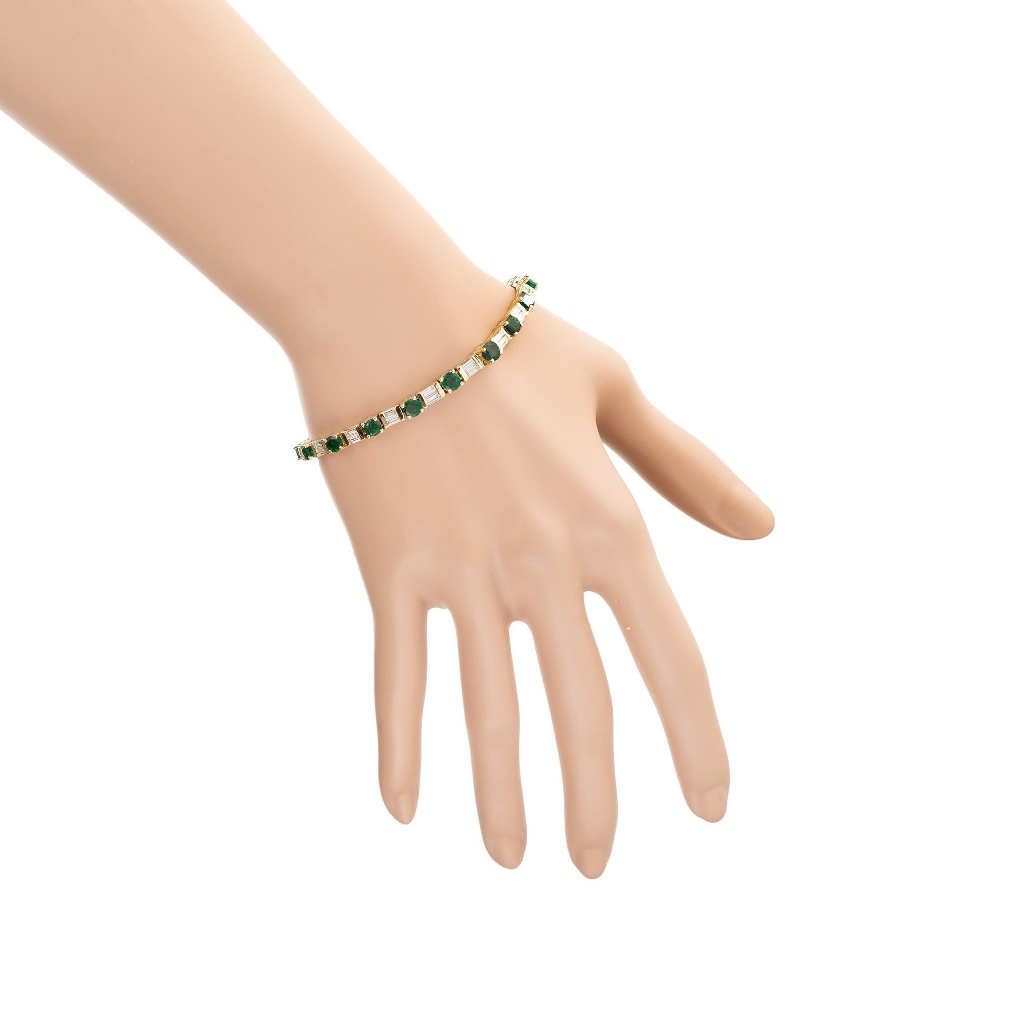 Bracelet tennis en or avec émeraudes brésiliennes vertes et diamants baguettes de 6,20 carats certifiés GIA en vente 3