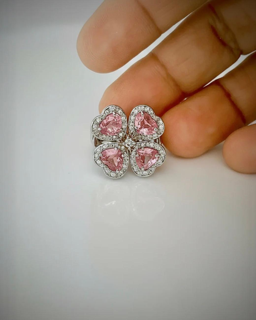 GIA 6,20 Karat Padparadscha Saphir und Diamant Blumenring 18K im Angebot 6