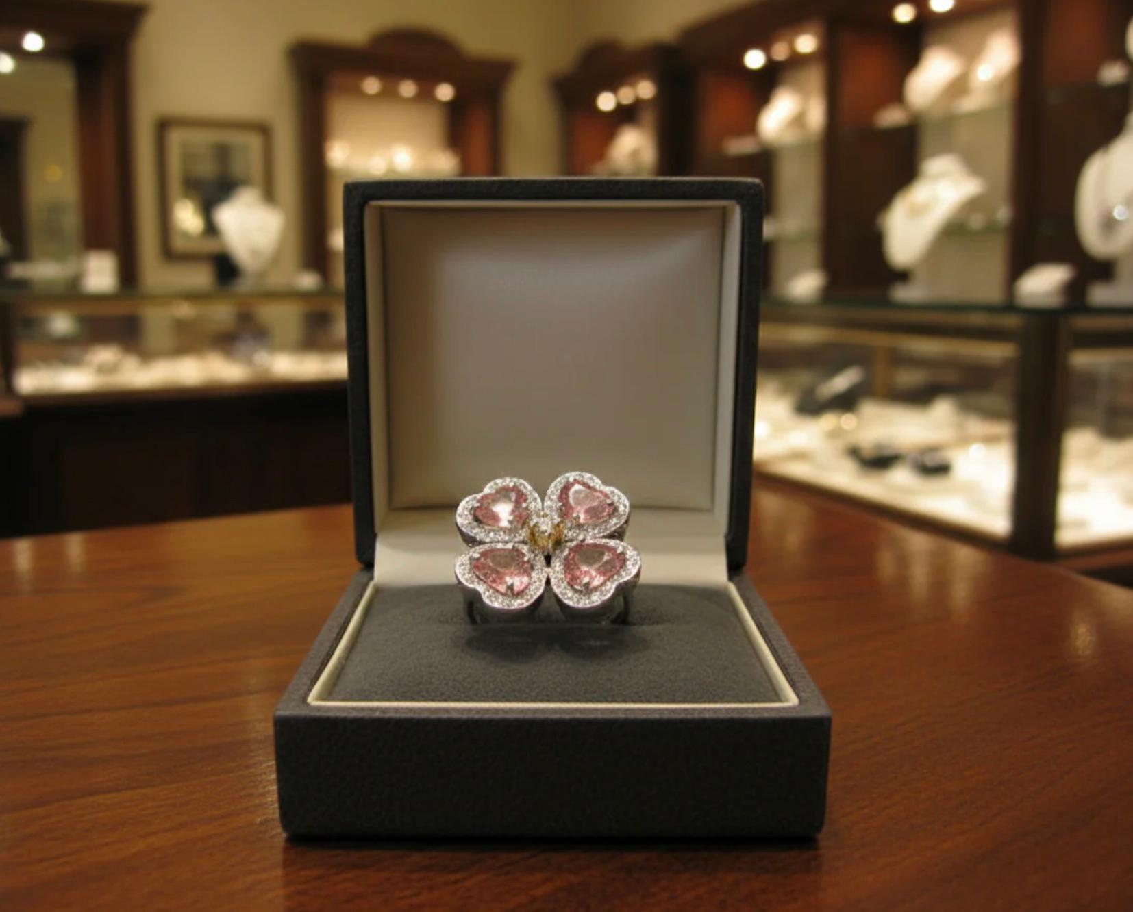 GIA 6,20 Karat Padparadscha Saphir und Diamant Blumenring 18K im Angebot 11