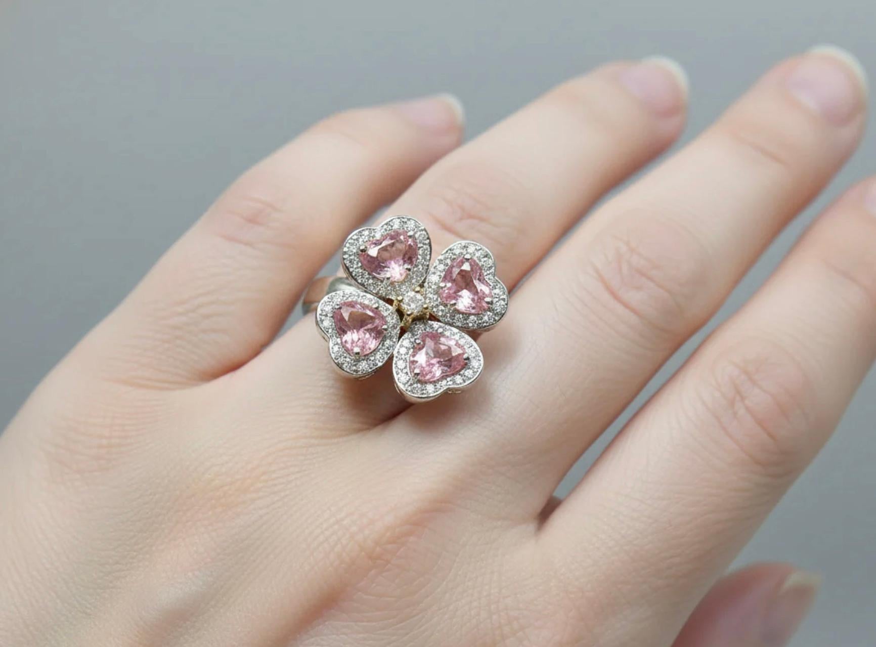 GIA 6,20 Karat Padparadscha Saphir und Diamant Blumenring 18K im Angebot 2