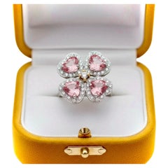 GIA 6.20 Carat Padparadscha Sapphire Diamond Ring 18K White Gold