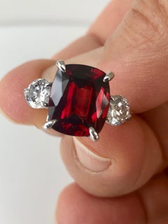 GIA 6.26 Carat Natural No Heat Burma Red Spinel Diamond Engagement Platinum Ring