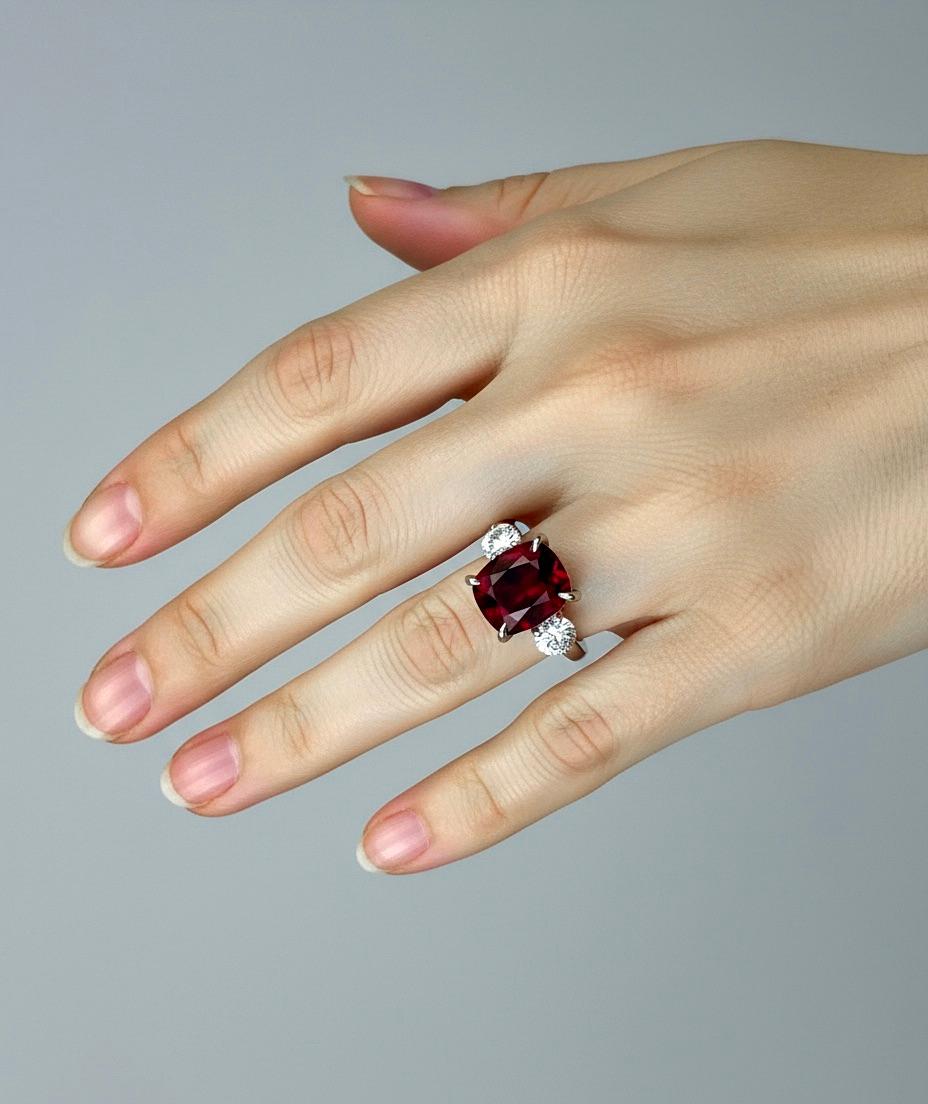 Platin-Verlobungsring, GIA 6,26 Karat natürlicher unbehandelter burmesischer roter Spinell Diamant Damen im Angebot