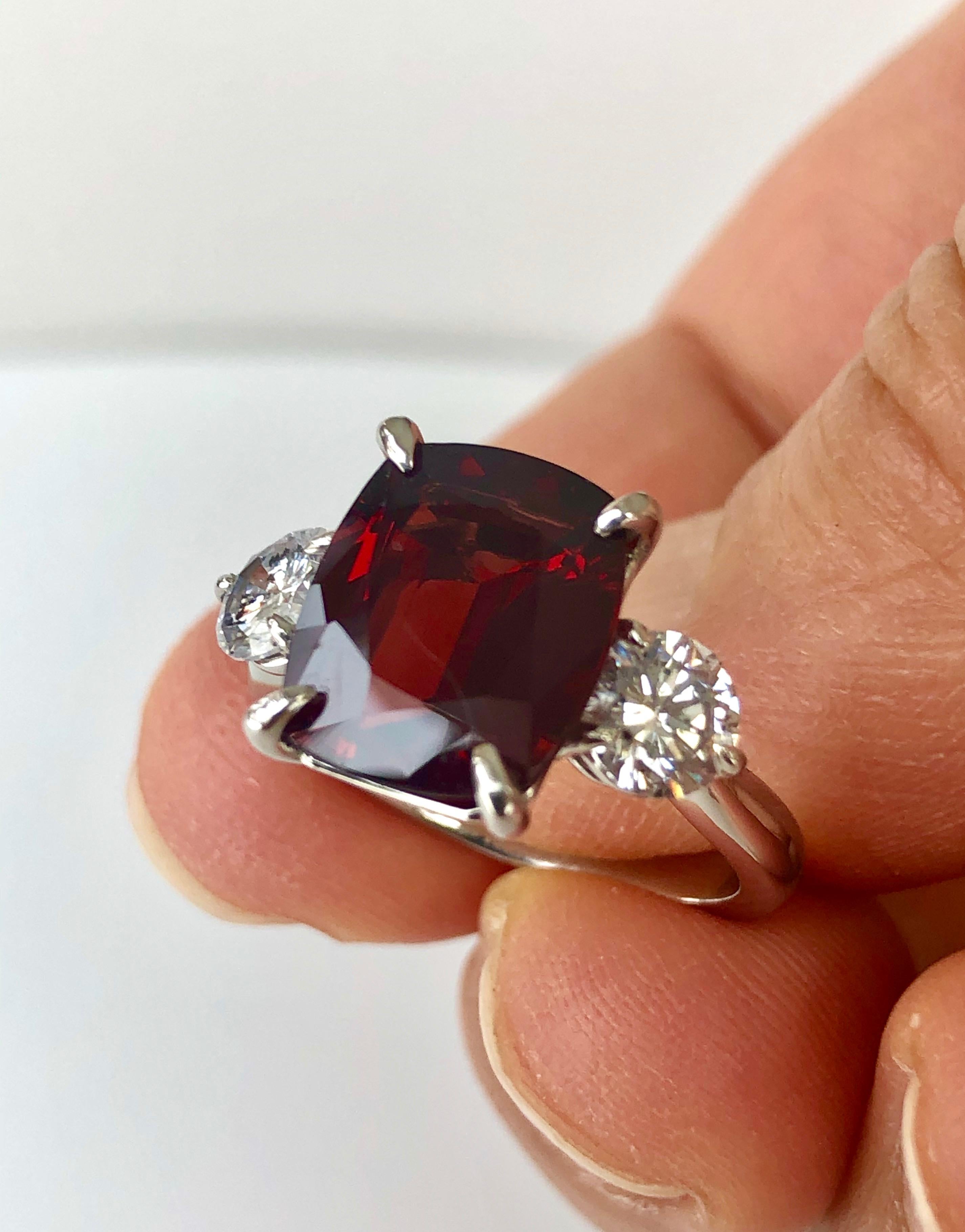 GIA 6.26 Carat Natural No Heat Burma Red Spinel Diamond Engagement Platinum Ring en vente 2