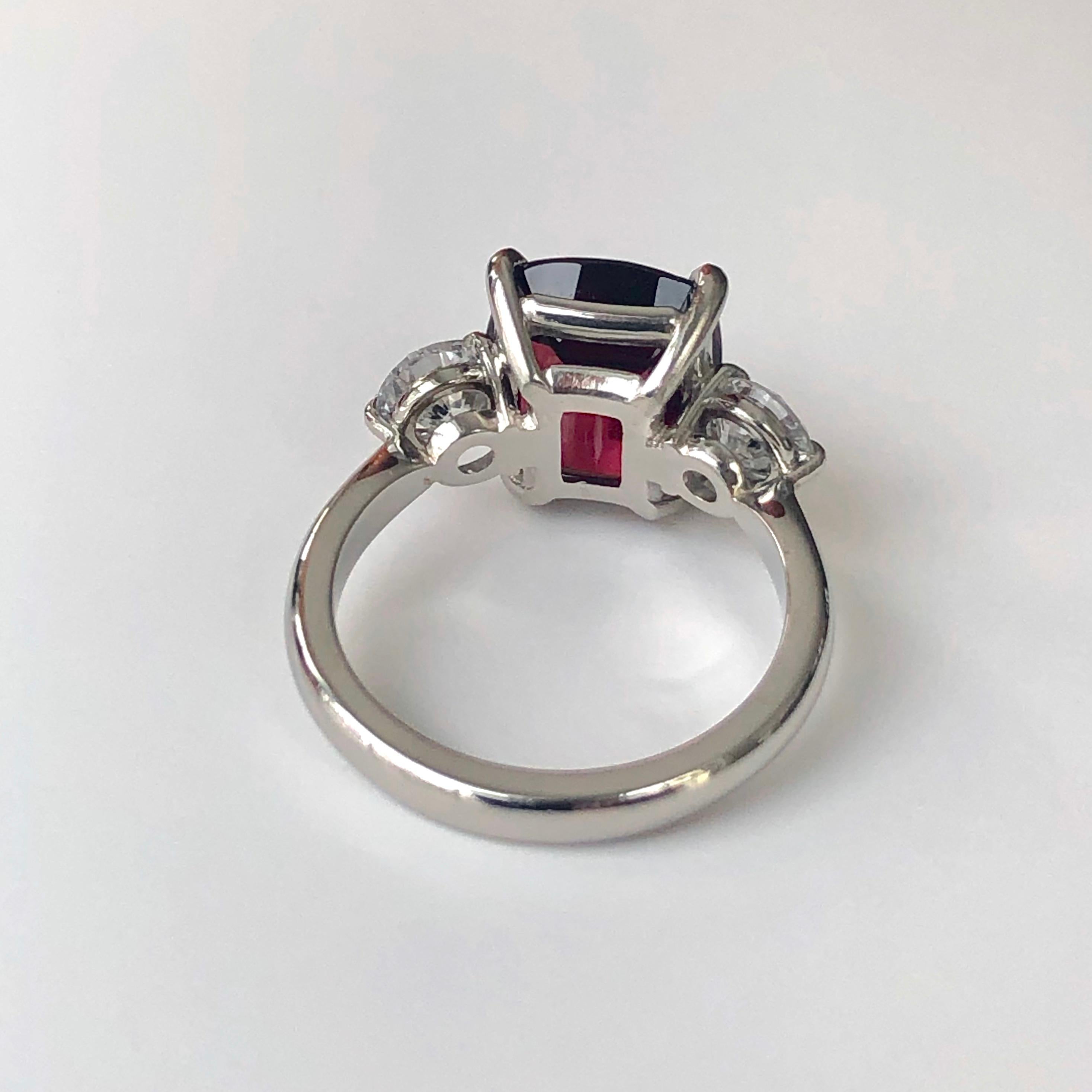 GIA 6.26 Carat Natural No Heat Burma Red Spinel Diamond Engagement Platinum Ring For Sale 3