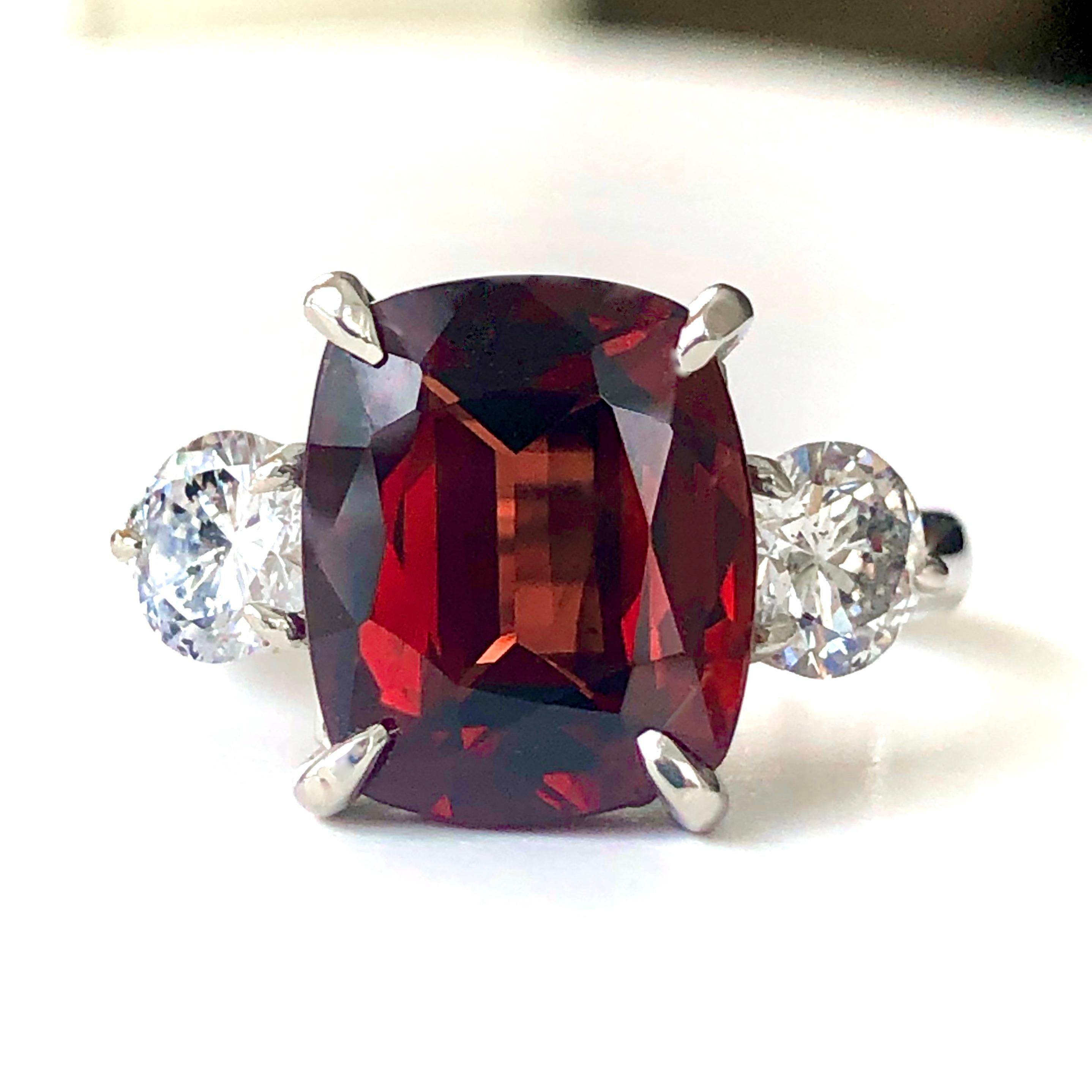 GIA 6.26 Carat Natural No Heat Burma Red Spinel Diamond Engagement Platinum Ring For Sale 2