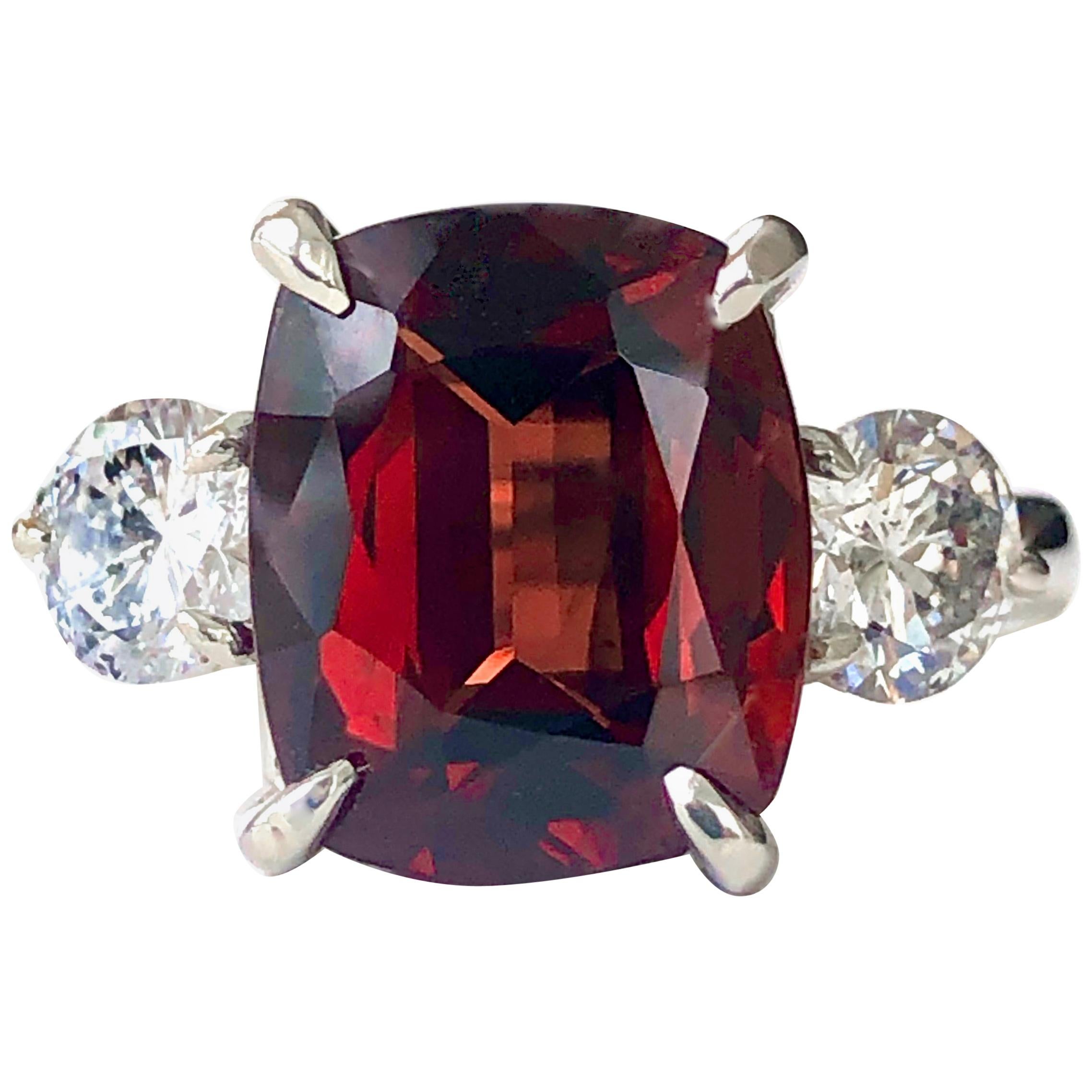 GIA 6.26 Carat Natural No Heat Burma Red Spinel Diamond Engagement Platinum Ring en vente