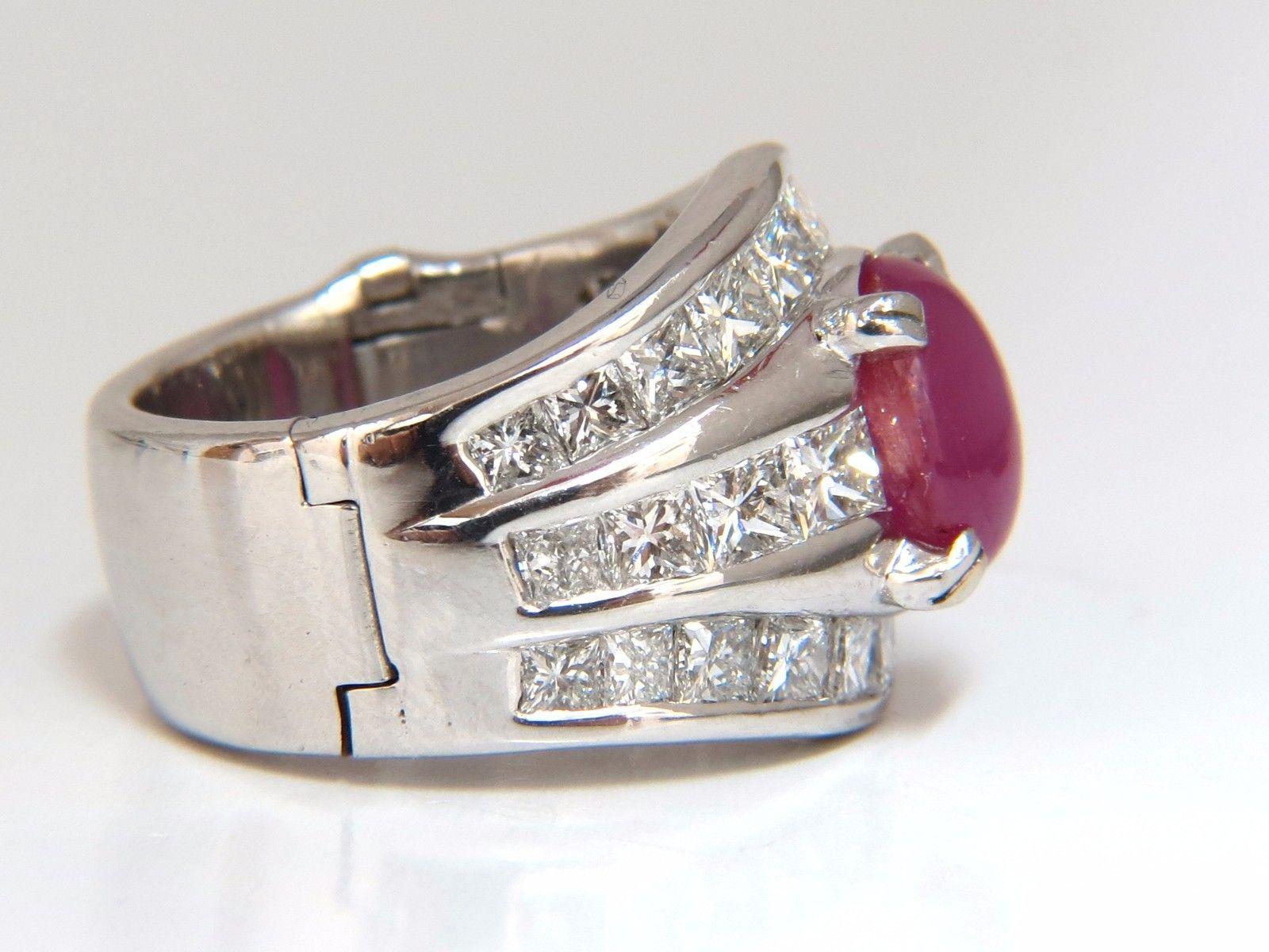Star Ruby Ring / Large Knuckle option.

3.32ct. Natural GIA Certified Ruby Ring

GIA Certified Report ID: 2165111521

9.30 X 7.31 X 4.97mm

Oval Cabochon Cut, Translucent

No Heat, No Enhancement



3.00ct. Diamonds.

Princess cuts

H-color Vs-2