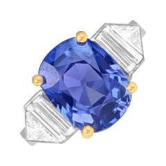 GIA 6.32ct Cushion Cut Sapphire Ring, Unheated, Platinum