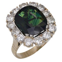 GIA 6.37 carat no heat green-blue sapphire diamond 18k white gold cluster ring