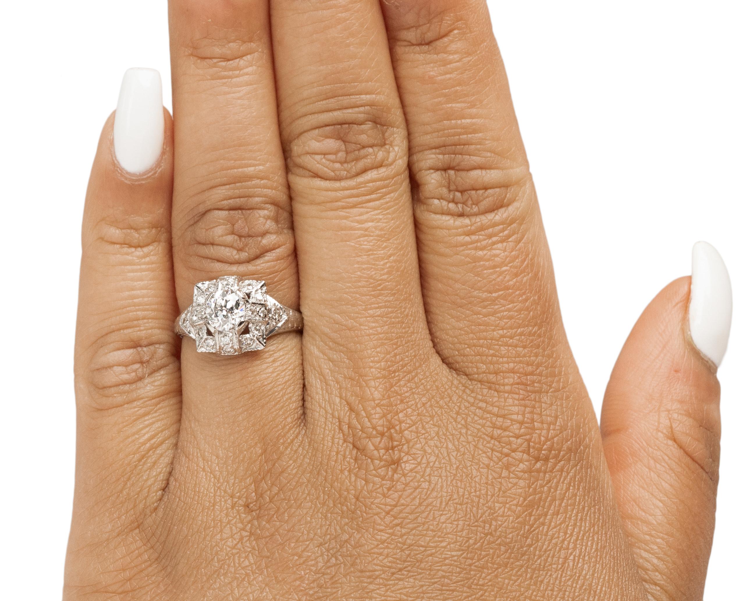 GIA .64 Carat Art Deco Diamond Platinum Engagement Ring In Good Condition For Sale In Atlanta, GA