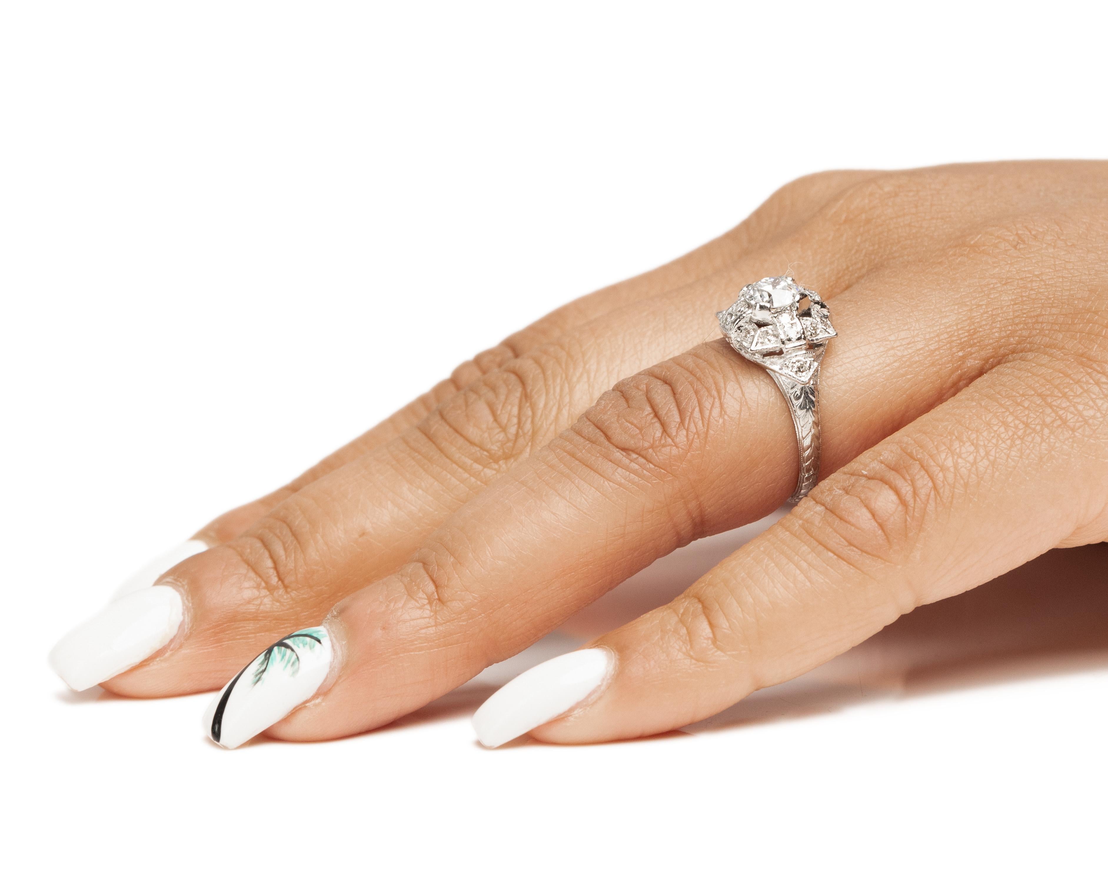 GIA .64 Carat Art Deco Diamond Platinum Engagement Ring For Sale 1