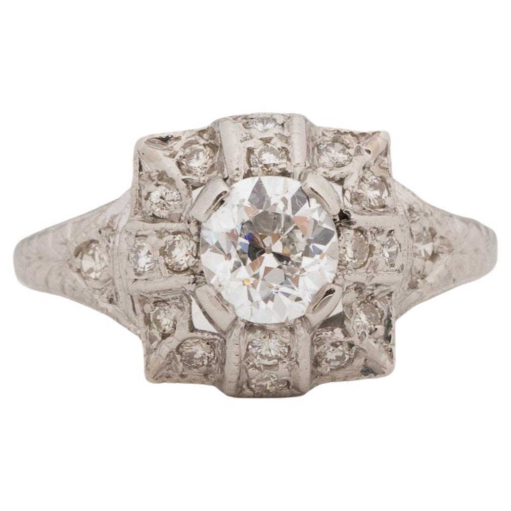 GIA .64 Carat Art Deco Diamond Platinum Engagement Ring For Sale