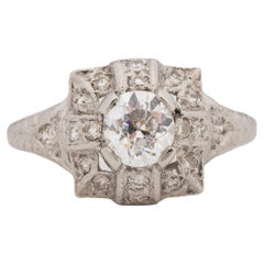 GIA .64 Carat Art Deco Diamond Platinum Engagement Ring