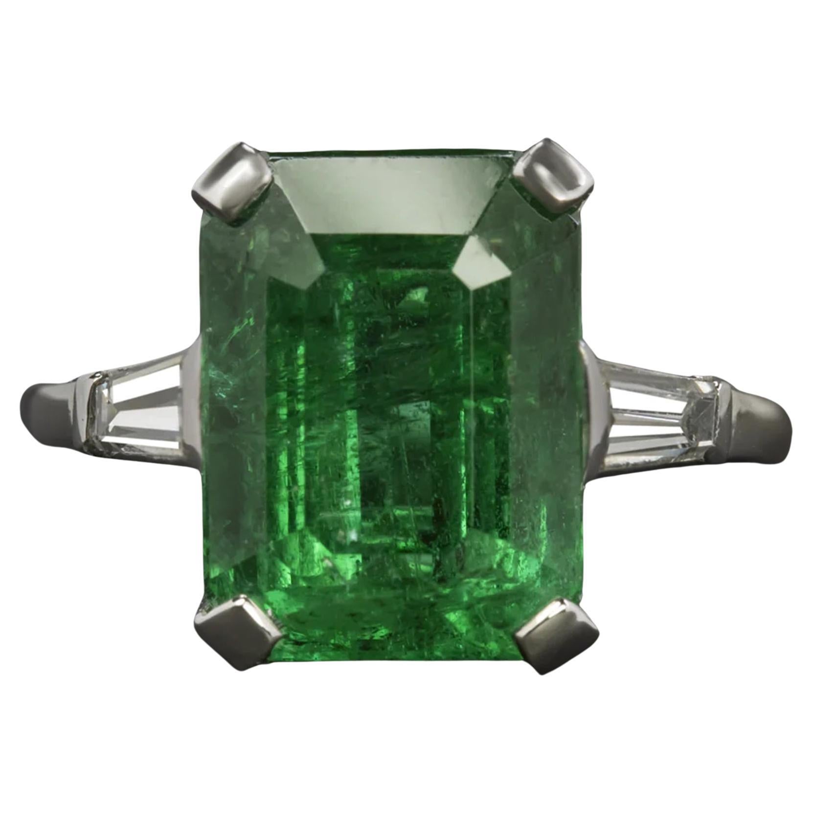 GIA 6.43 Carat Minor Oil Green Emerald Diamond Ring 