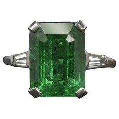 GIA 6.43 Carat Minor Oil Green Emerald Diamond Ring 