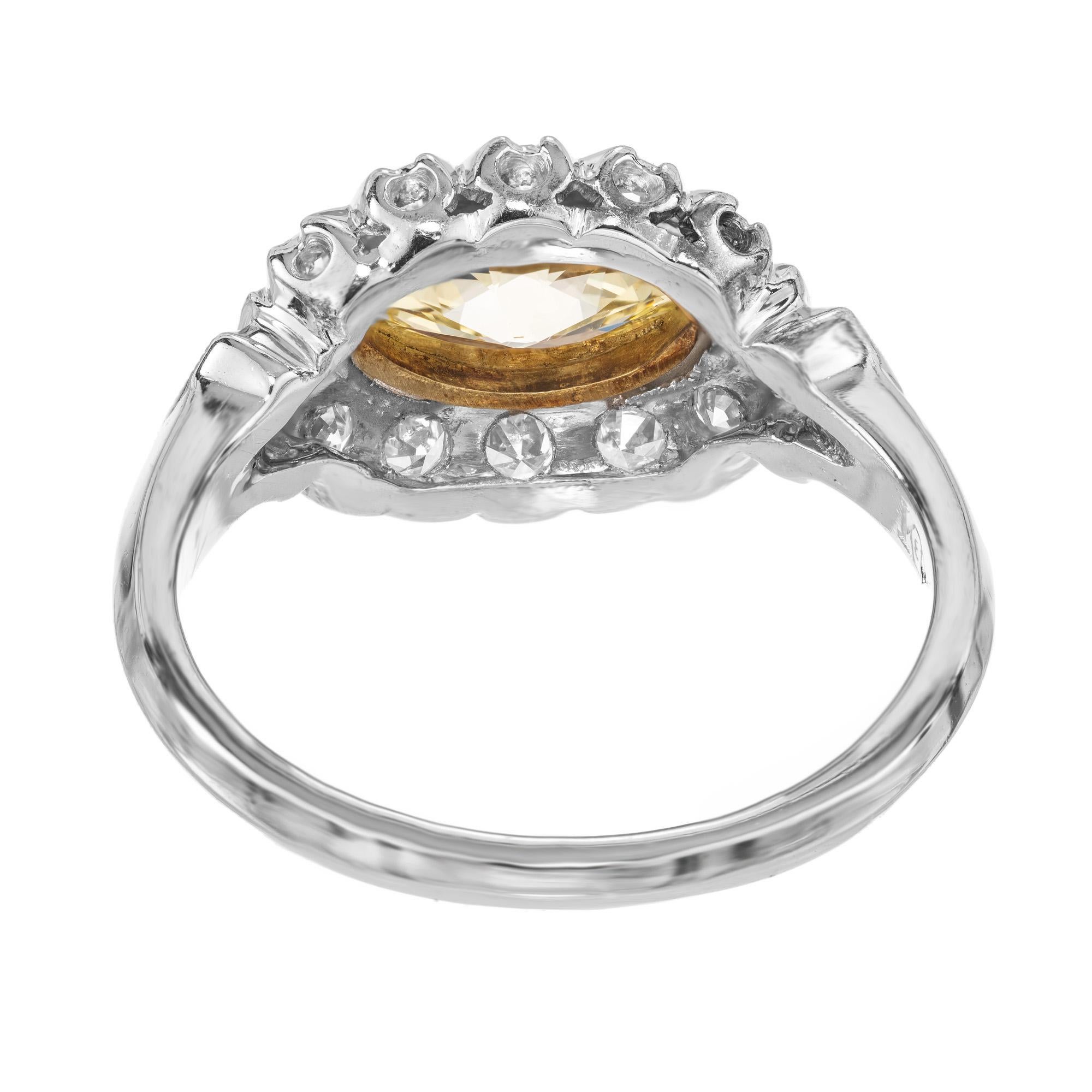 GIA .65 Carat Fancy Intense Yellow White Diamond Platinum Engagement Ring For Sale 1