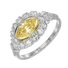 Antique GIA .65 Carat Fancy Intense Yellow White Diamond Platinum Engagement Ring