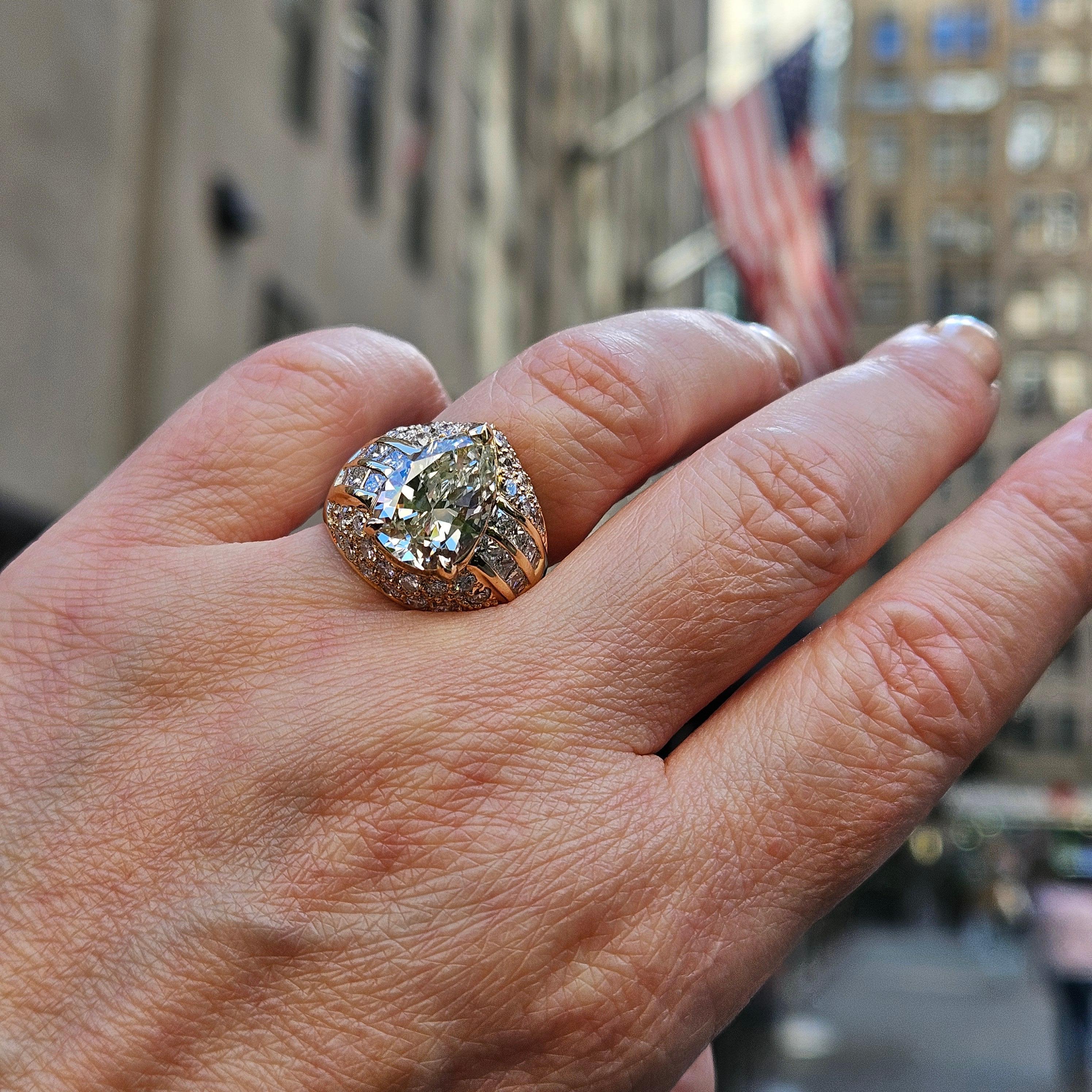 GIA 6.50ct Vintage Pear Diamond Engagement Wedding 18k Yellow Gold Ring For Sale 5