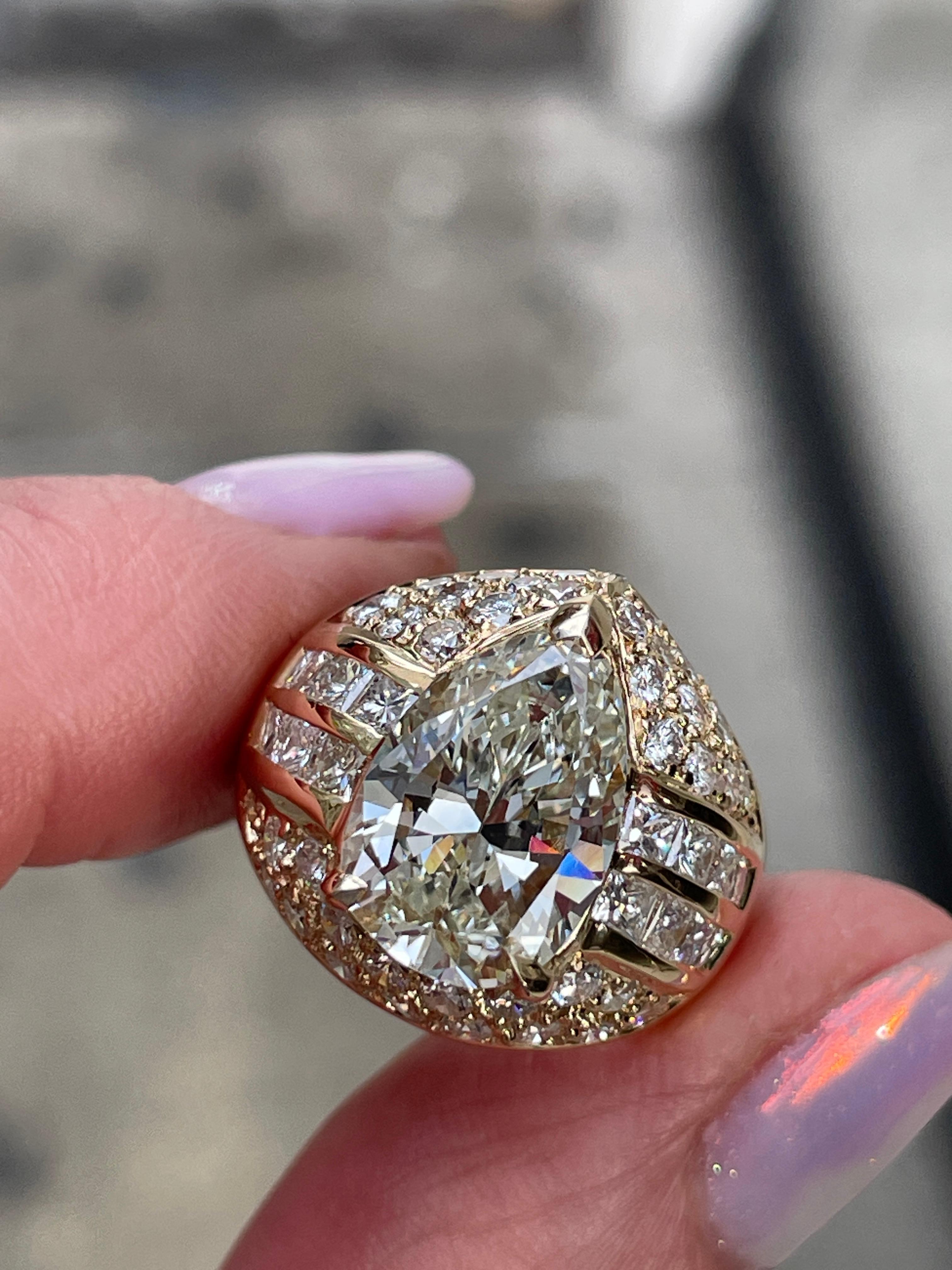 GIA 6.50ct Vintage Pear Diamond Engagement Wedding 18k Yellow Gold Ring For Sale 6