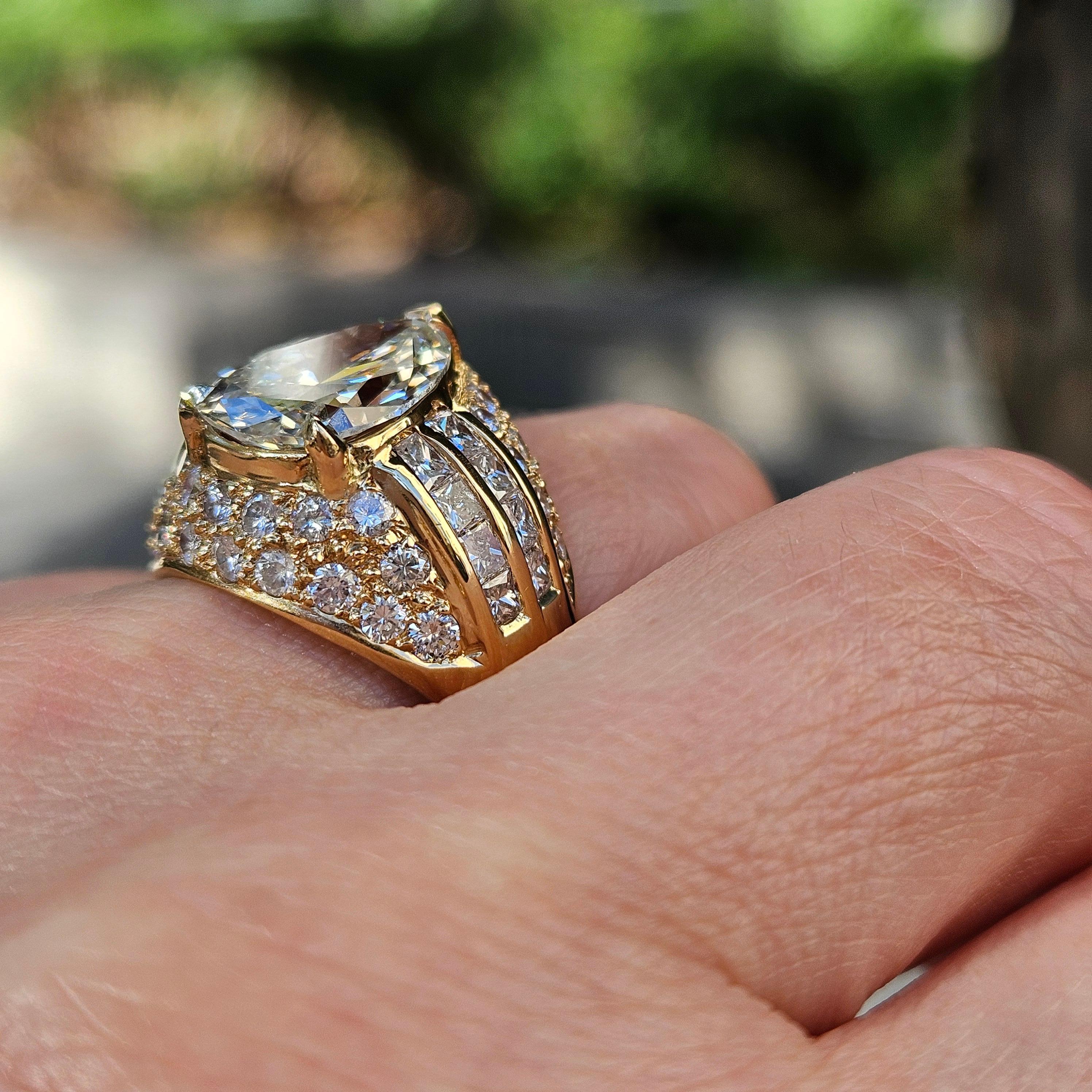 GIA 6.50ct Vintage Pear Diamond Engagement Wedding 18k Yellow Gold Ring For Sale 7
