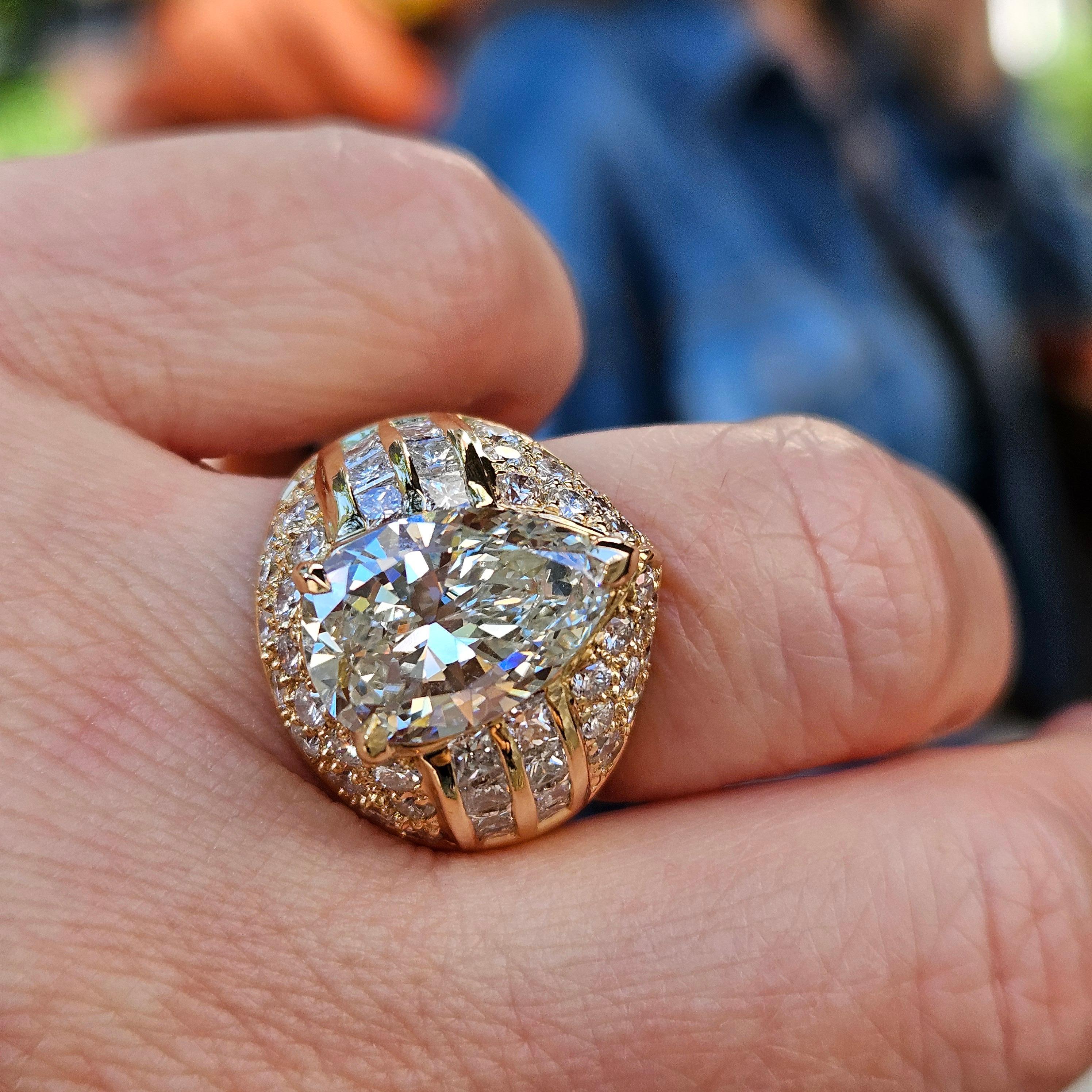 GIA 6.50ct Vintage Pear Diamond Engagement Wedding 18k Yellow Gold Ring For Sale 9