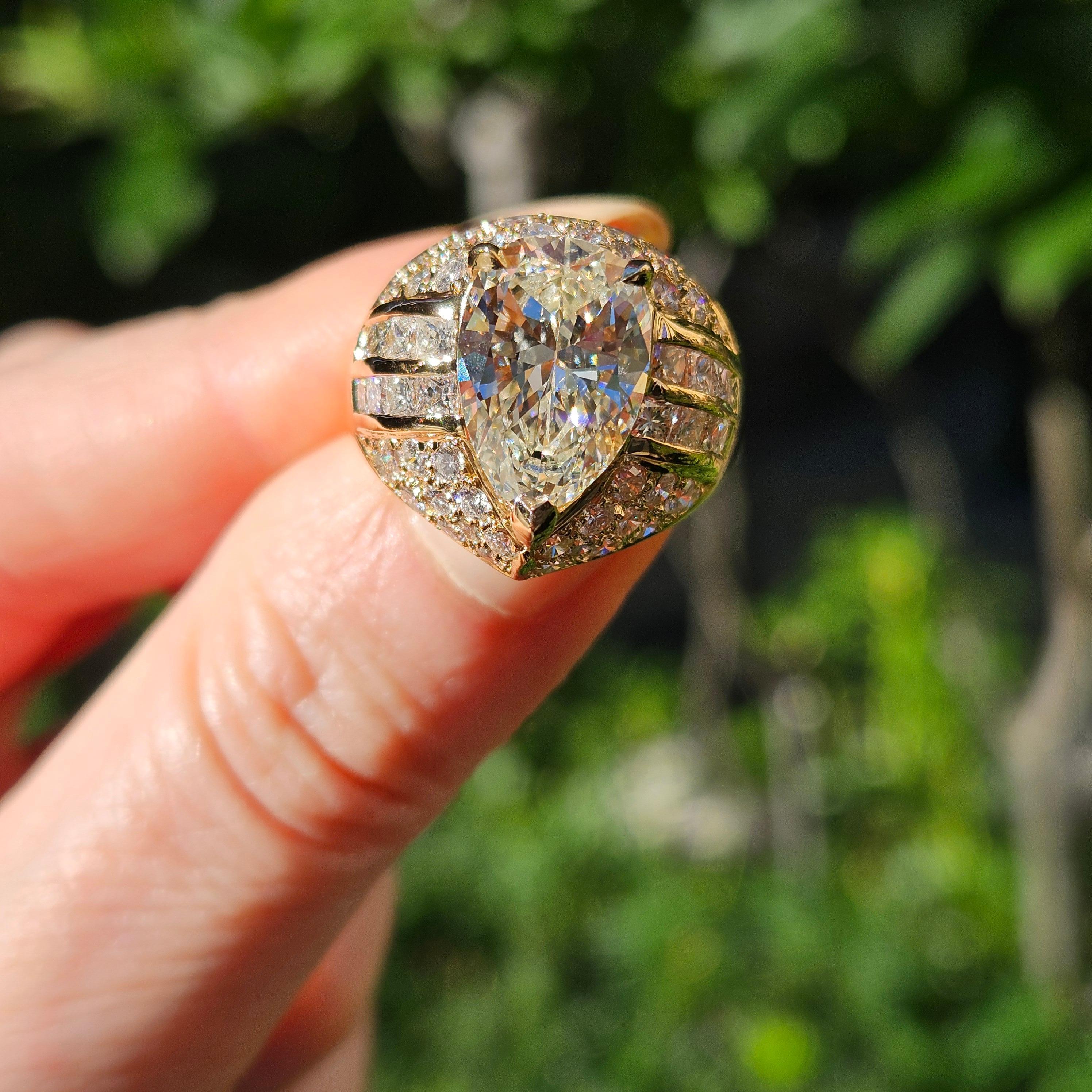 GIA 6.50ct Vintage Pear Diamond Engagement Wedding 18k Yellow Gold Ring For Sale 10
