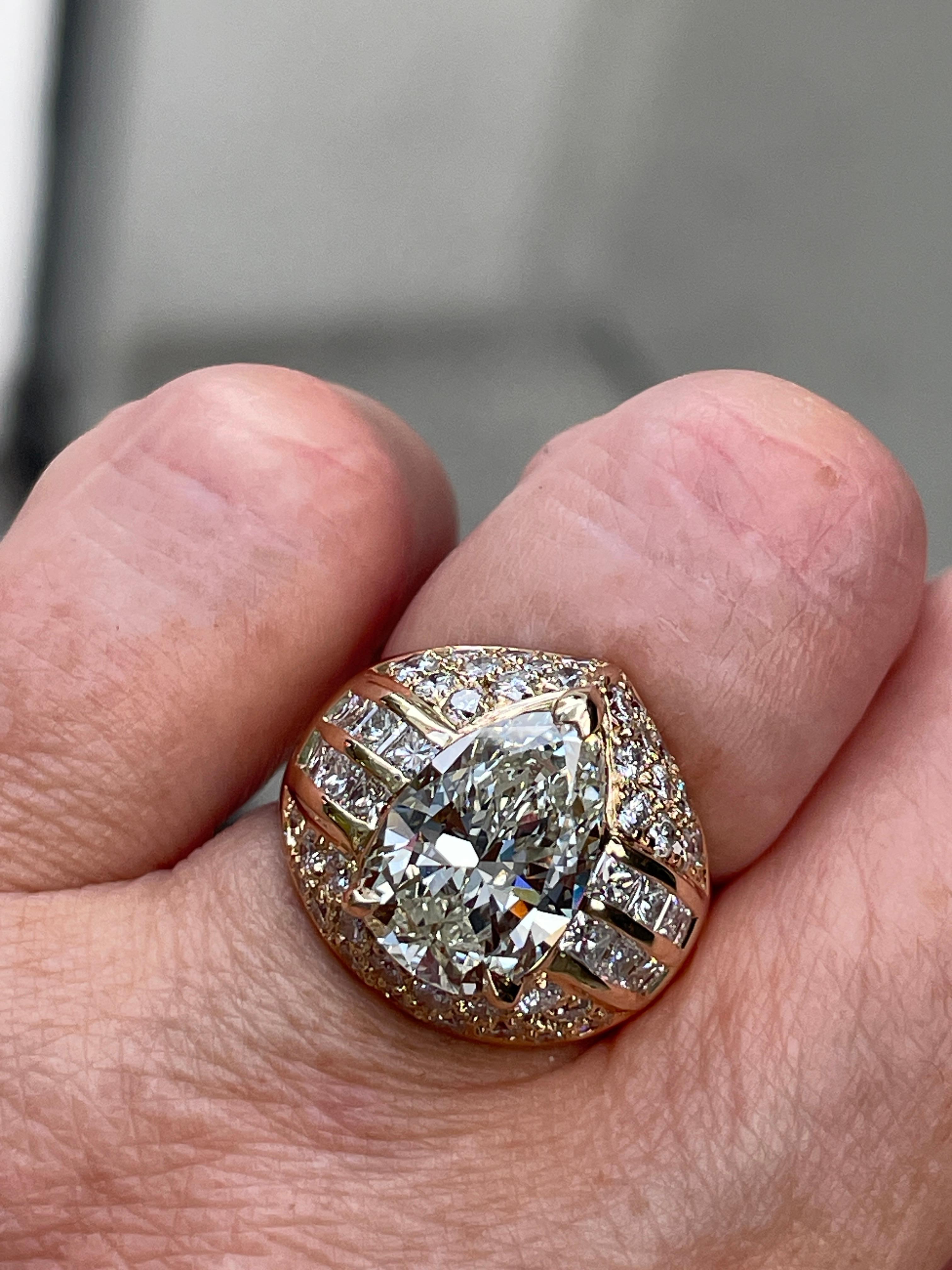 GIA 6.50ct Vintage Pear Diamond Engagement Wedding 18k Yellow Gold Ring For Sale 13