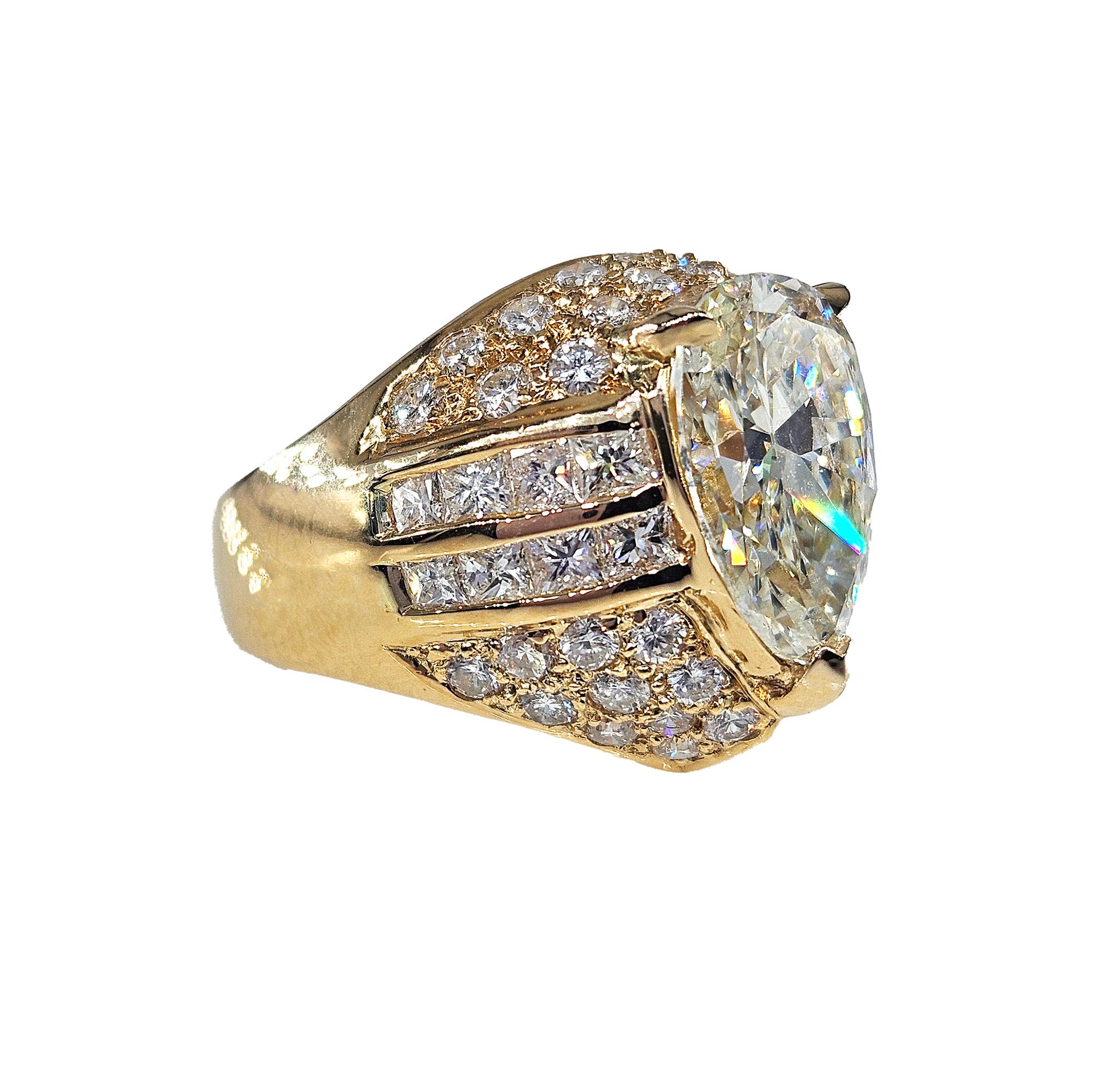Pear Cut GIA 6.50ct Vintage Pear Diamond Engagement Wedding 18k Yellow Gold Ring For Sale