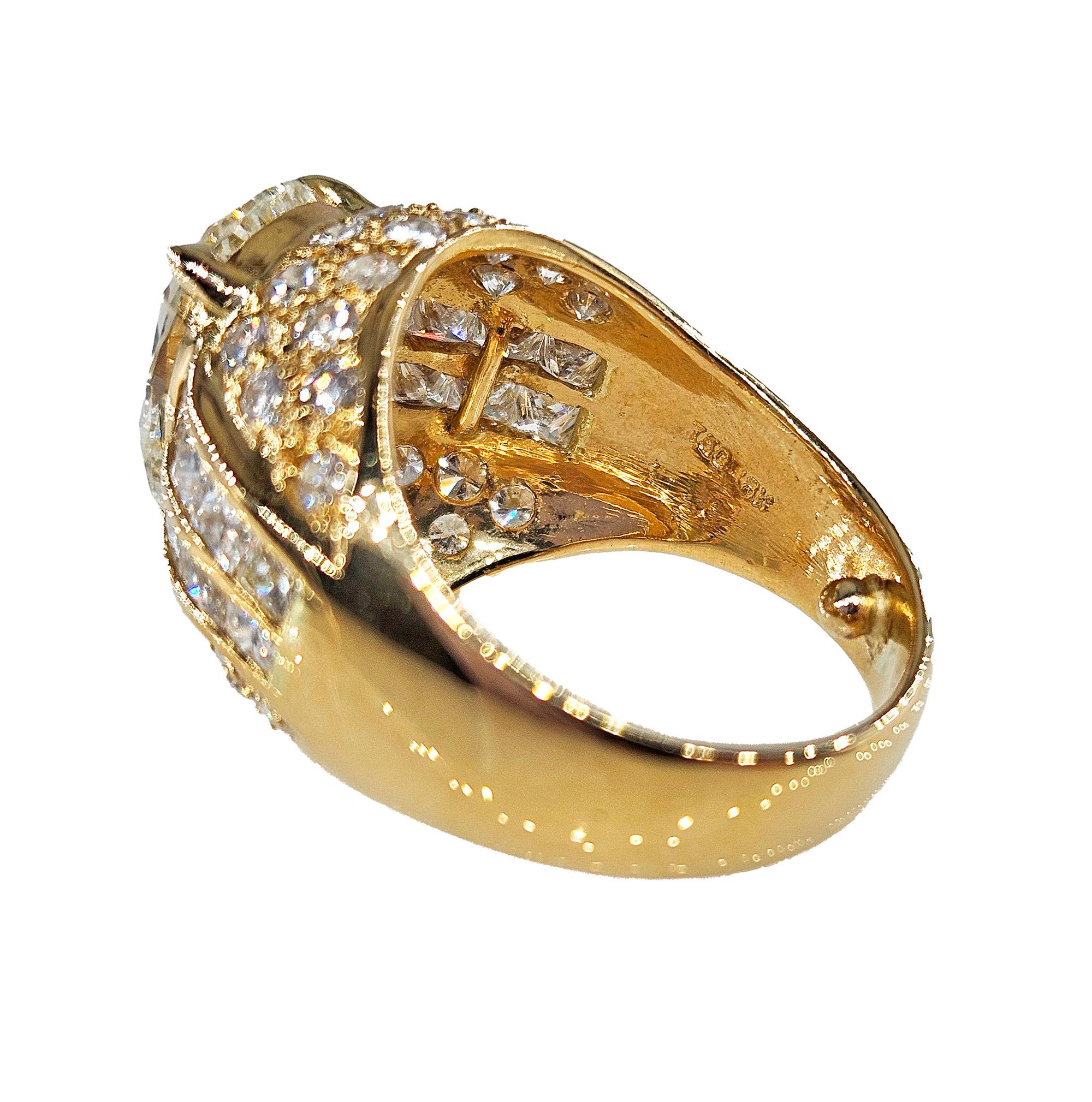 GIA 6.50ct Vintage Pear Diamond Engagement Wedding 18k Yellow Gold Ring For Sale 1
