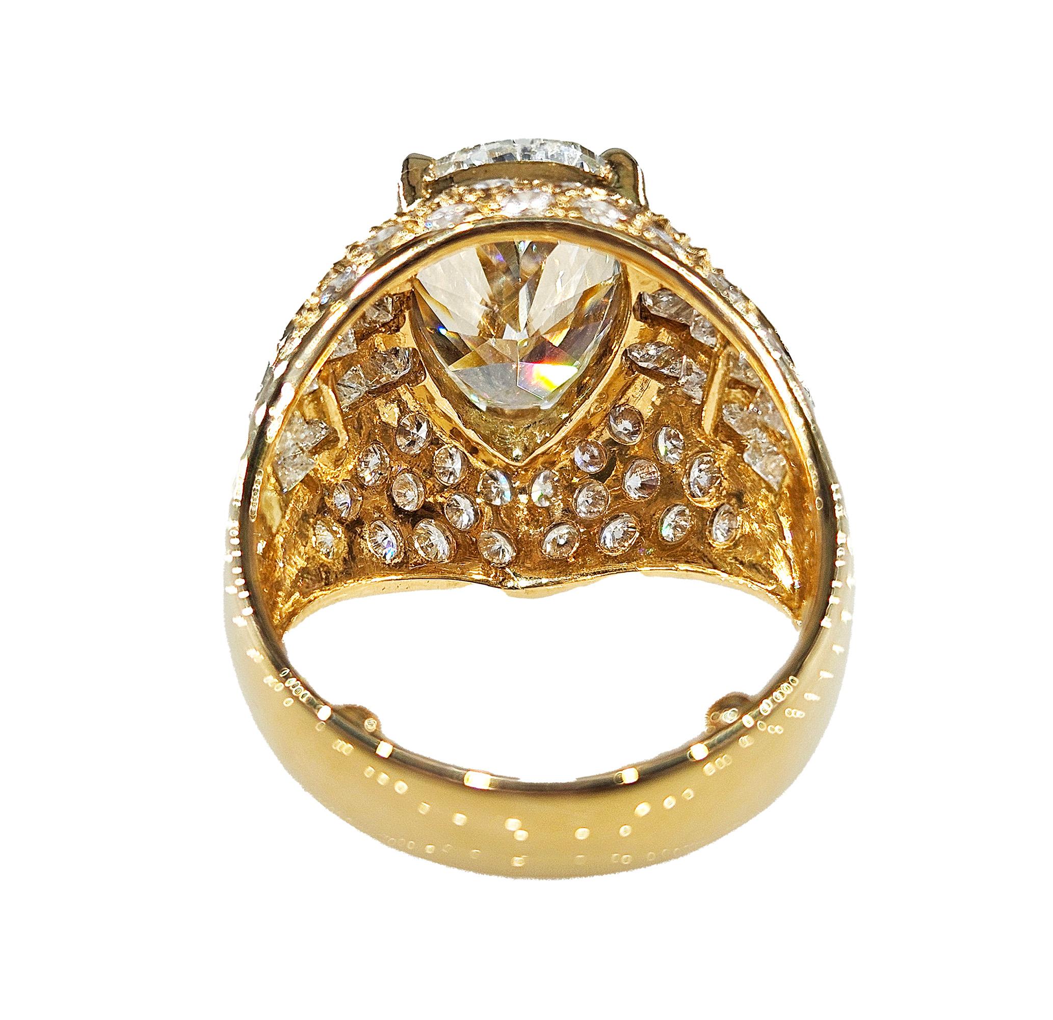 GIA 6.50ct Vintage Pear Diamond Engagement Wedding 18k Yellow Gold Ring For Sale 2