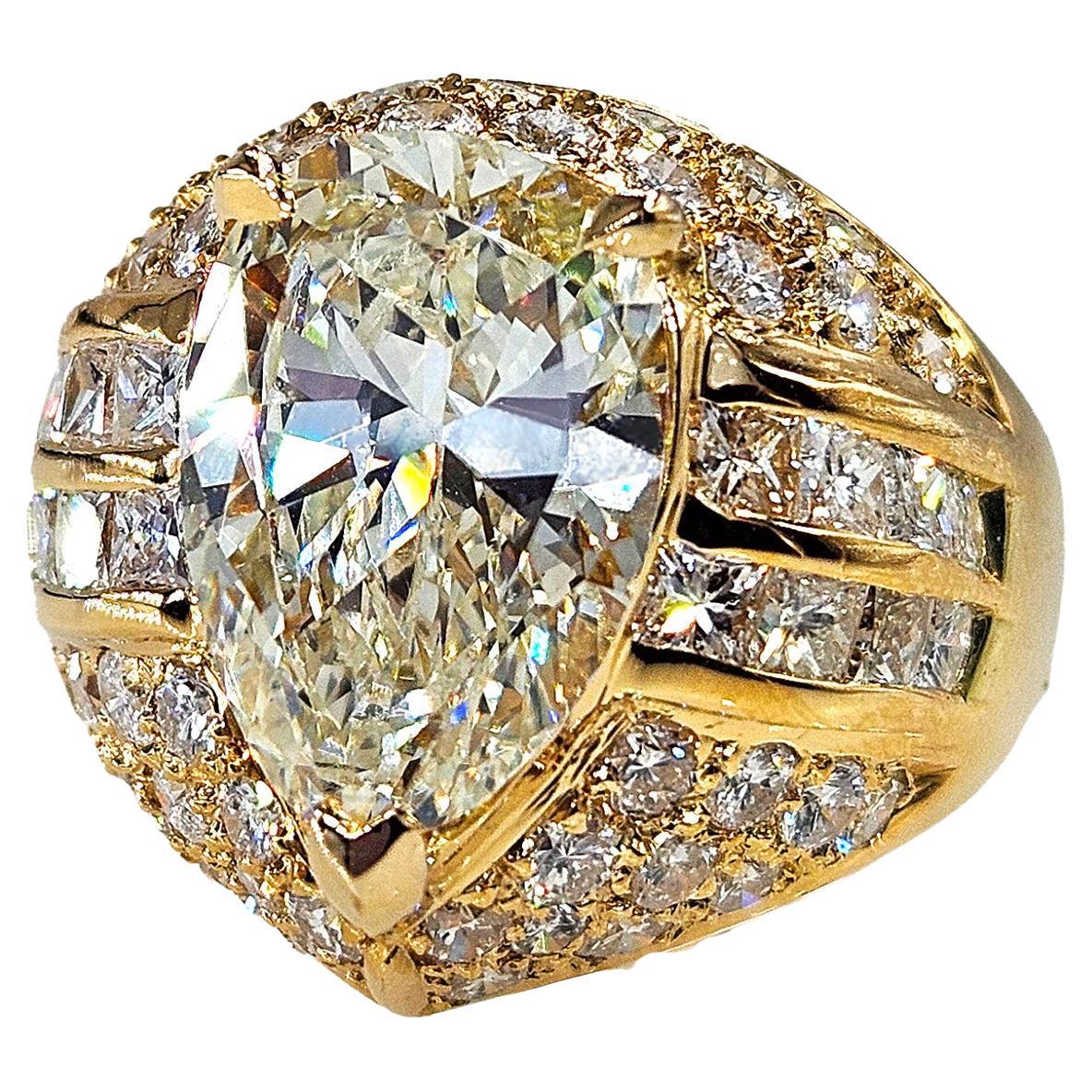 GIA 6.50ct Vintage Pear Diamond Engagement Wedding 18k Yellow Gold Ring
