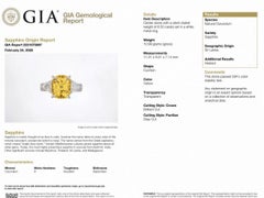 GIA 6.50cts Cushion Yellow Sapphire & Diamond 3-Stone Ring in Platinum