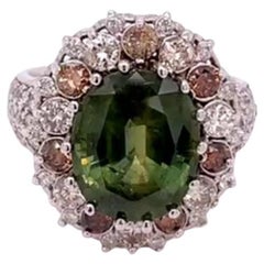  GIA 6.51ct Natural Ceylon Green Sapphire 14k White Gold Ring