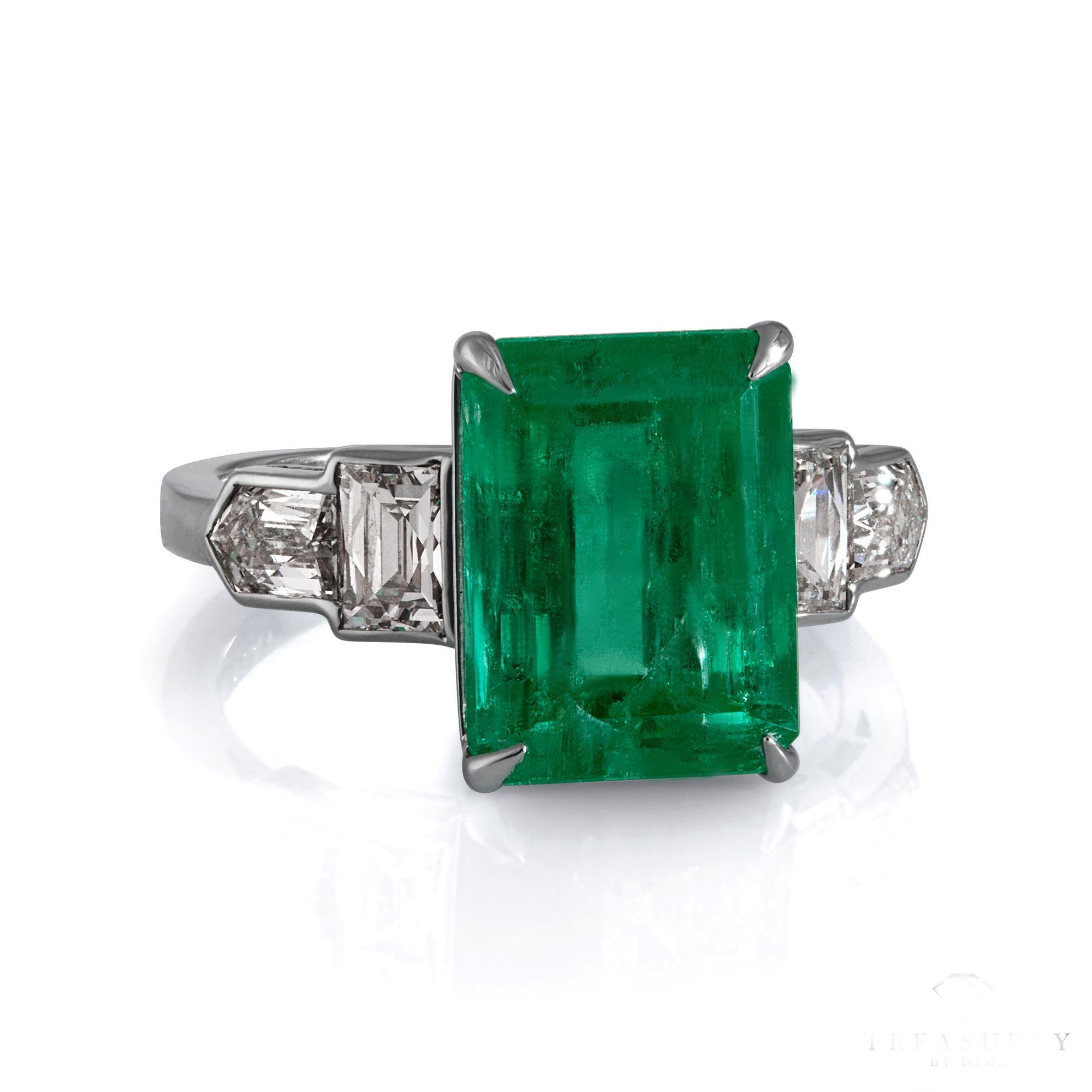 GIA 6.54ct Colombian Green Emerald Diamond Anniversary Engagement Platinum Ring 1