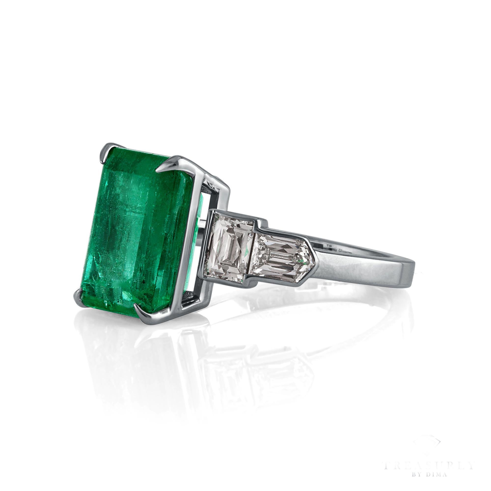 GIA 6.54ct Colombian Green Emerald Diamond Anniversary Engagement Platinum Ring 7