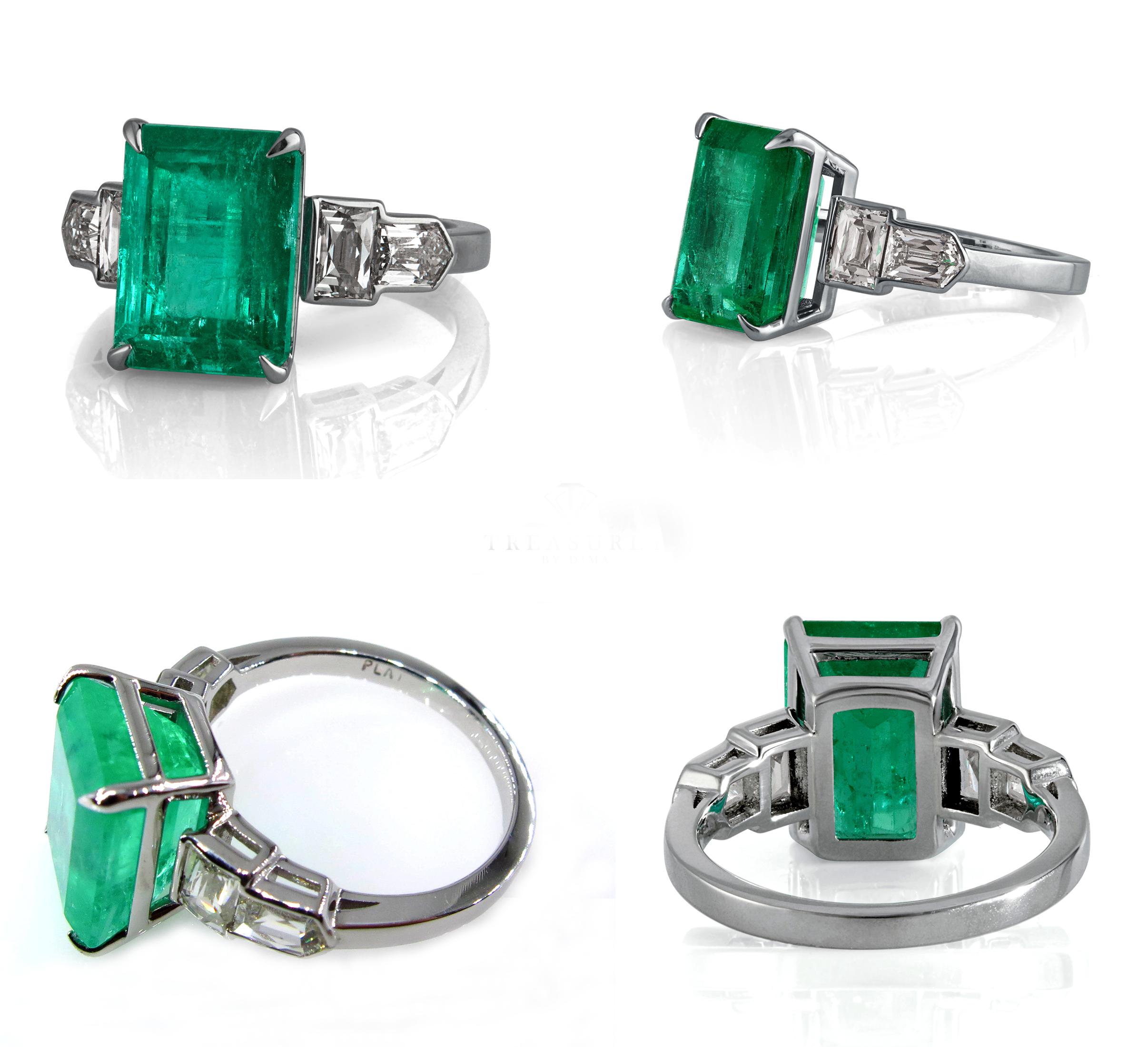 GIA 6.54ct Colombian Green Emerald Diamond Anniversary Engagement Platinum Ring 2