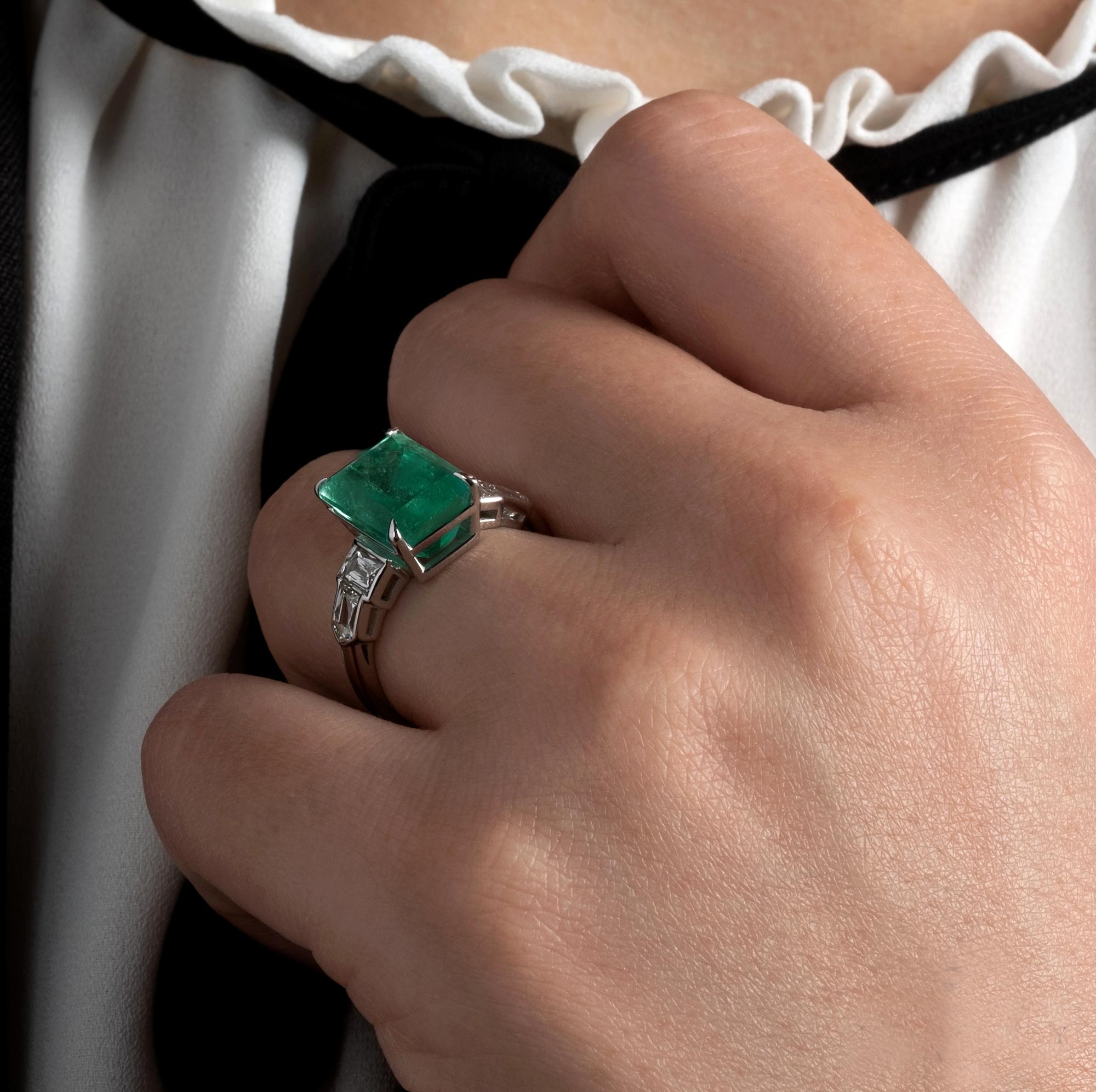 GIA 6.54ct Colombian Green Emerald Diamond Anniversary Engagement Platinum Ring 8