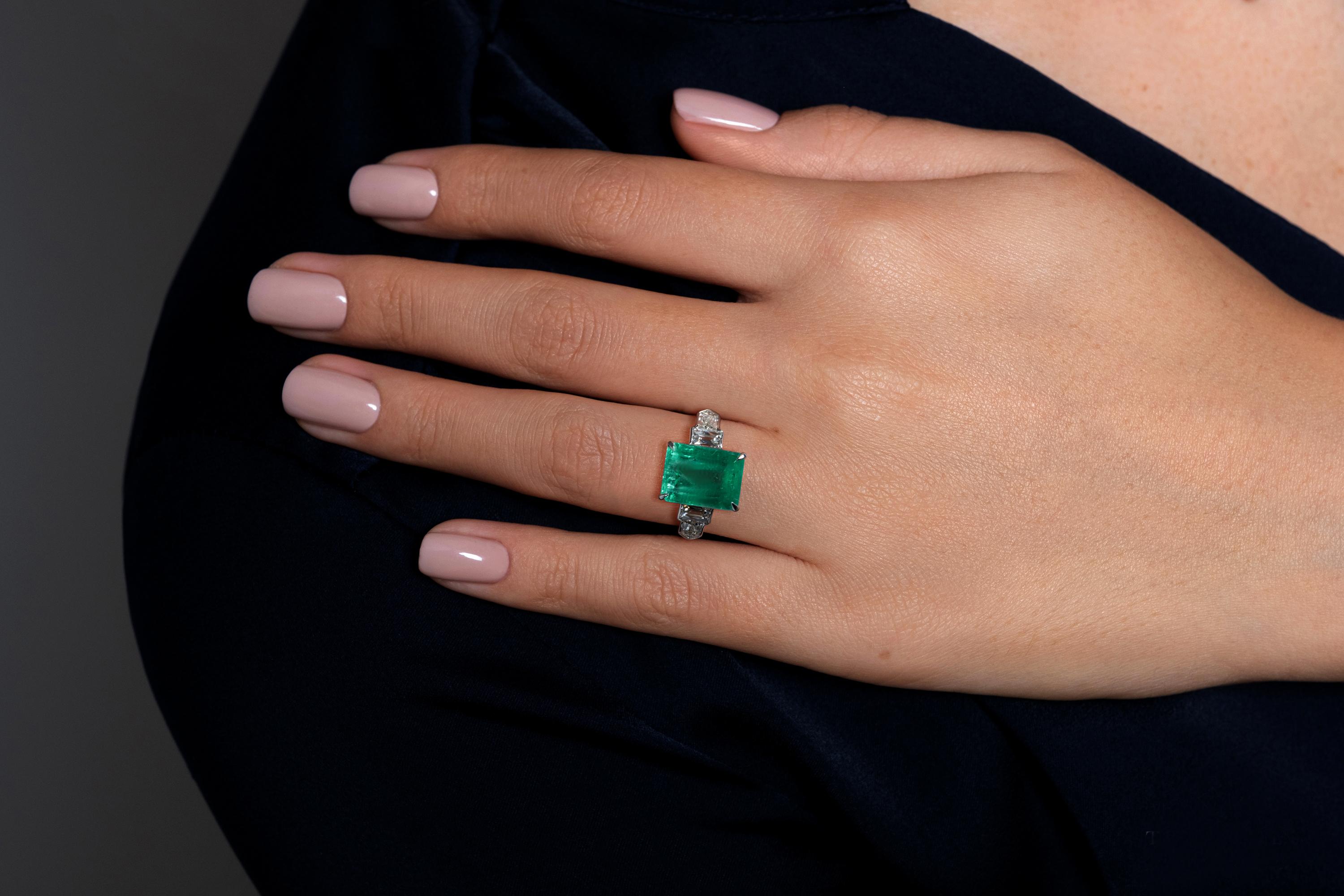 GIA 6.54ct Colombian Green Emerald Diamond Anniversary Engagement Platinum Ring 3