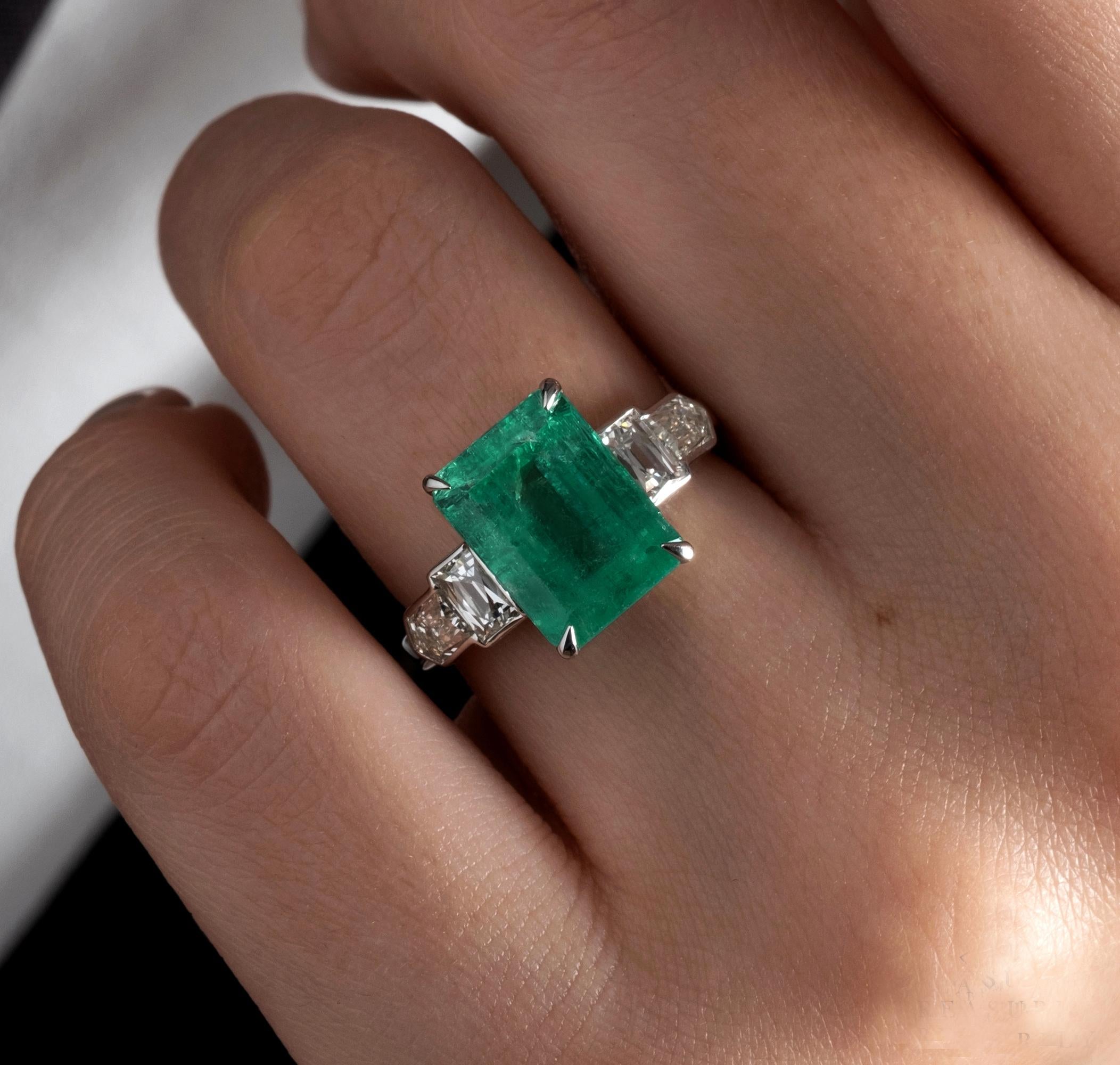 GIA 6.54ct Colombian Green Emerald Diamond Anniversary Engagement Platinum Ring 9