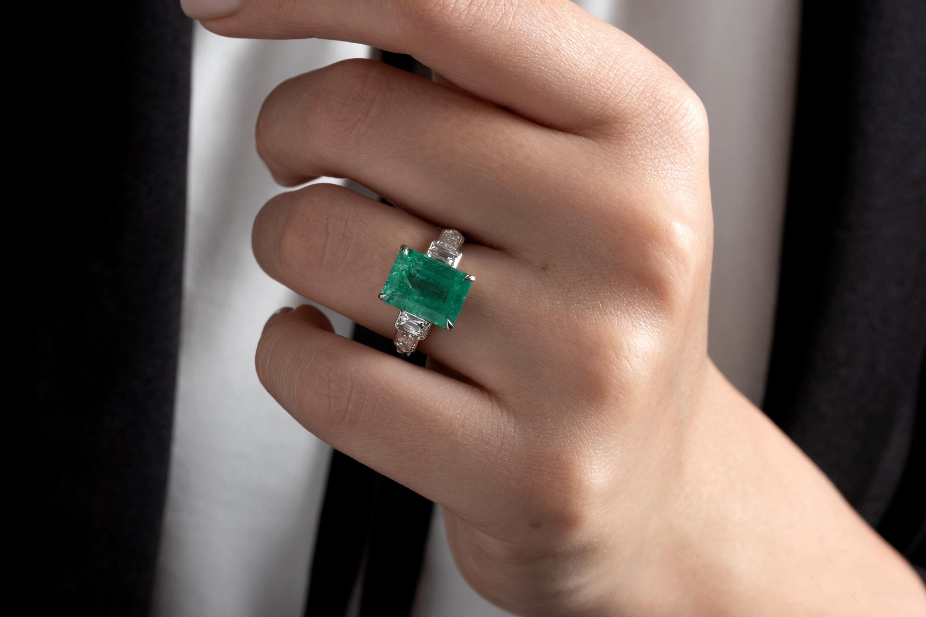 GIA 6.54ct Colombian Green Emerald Diamond Anniversary Engagement Platinum Ring 10