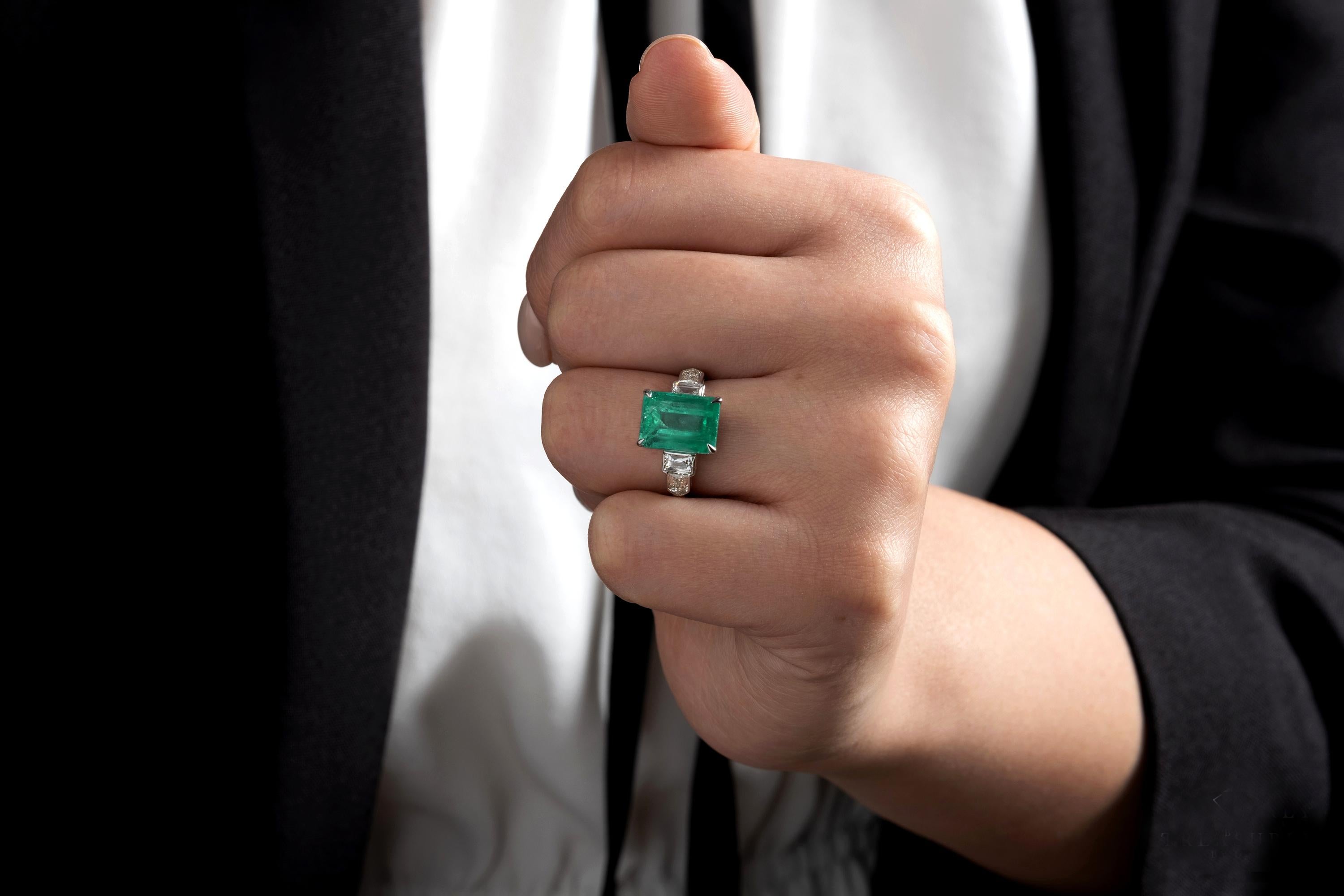 GIA 6.54ct Colombian Green Emerald Diamond Anniversary Engagement Platinum Ring 4