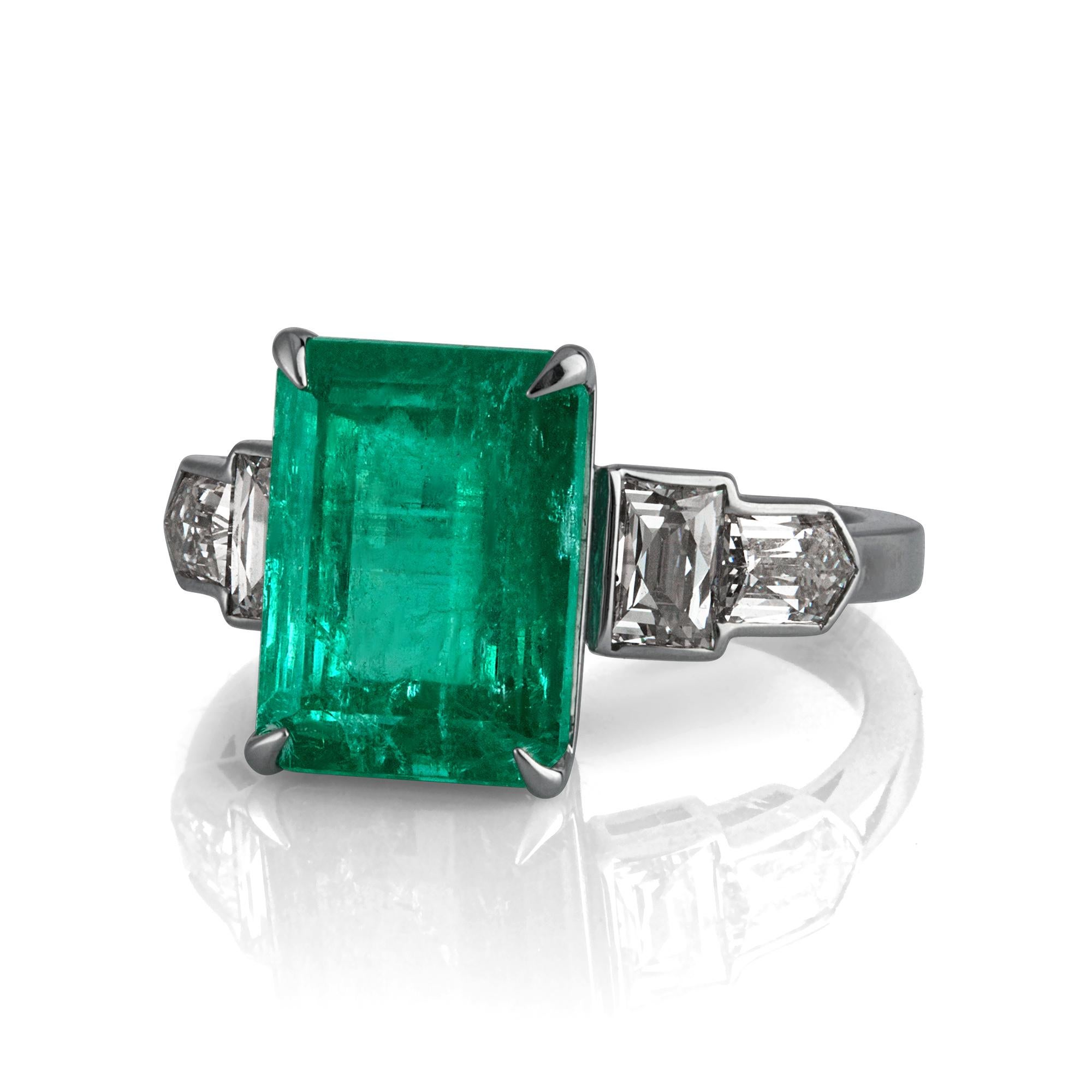 Women's GIA 6.54ct Colombian Green Emerald Diamond Anniversary Engagement Platinum Ring