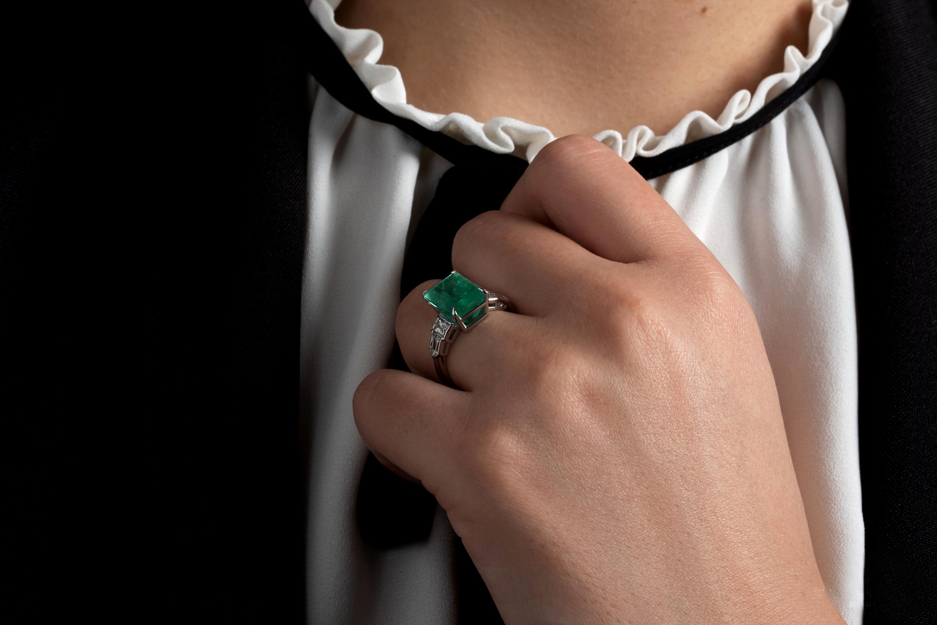 GIA 6.54ct Colombian Green Emerald Diamond Anniversary Engagement Platinum Ring 5