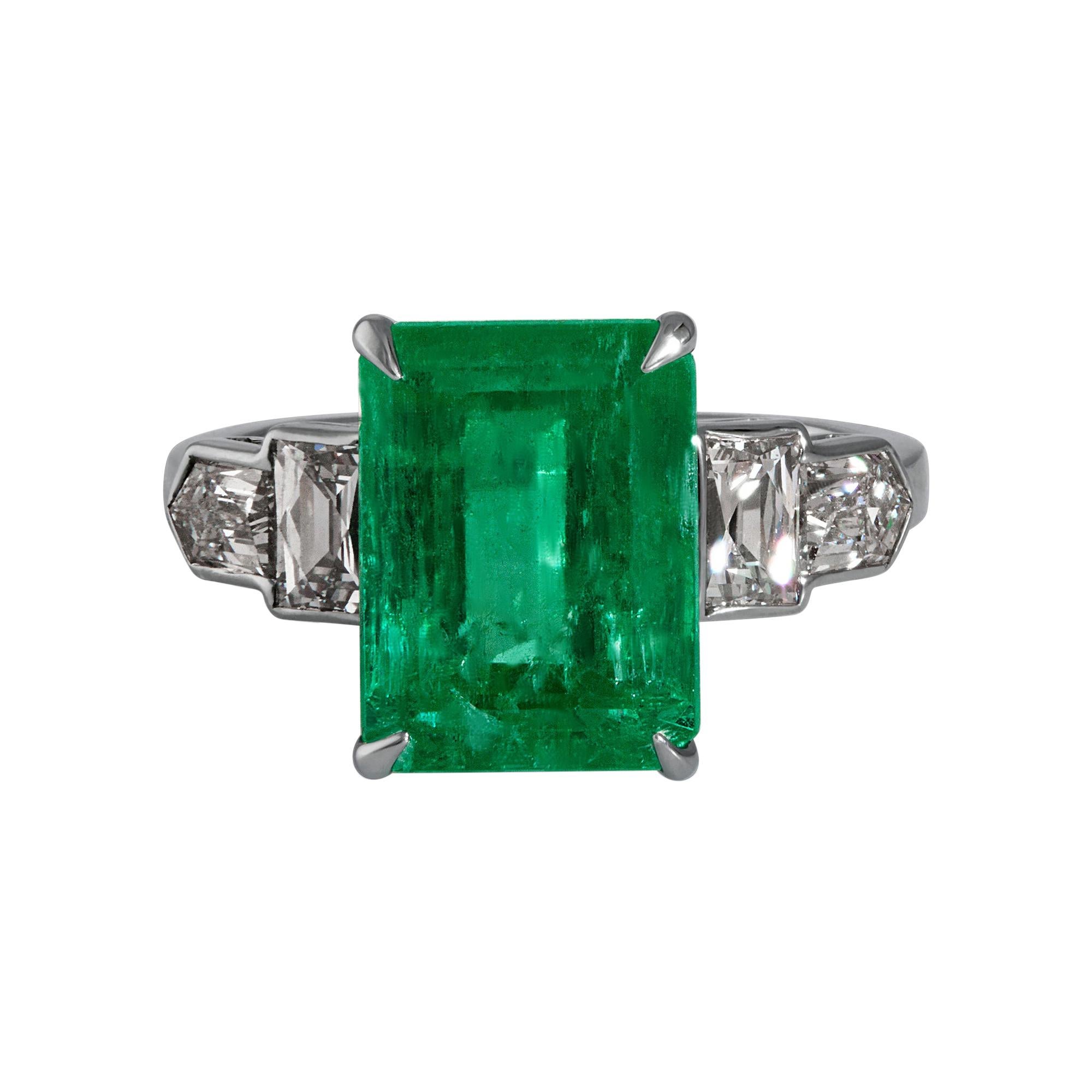 GIA 6.54ct Colombian Green Emerald Diamond Anniversary Engagement Platinum Ring