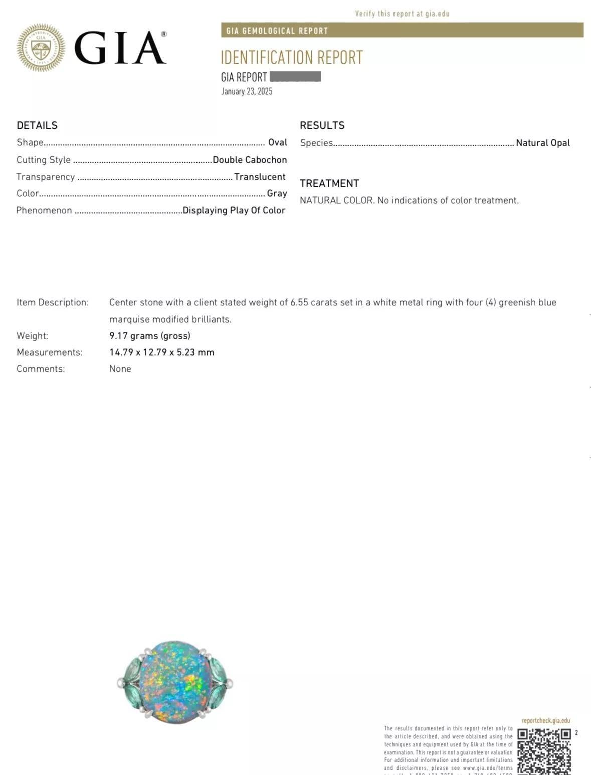 GIA 6.55 carat Black Opal and Aquamarine Ring in Platinum For Sale 6