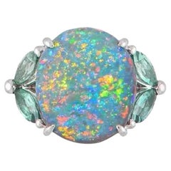 GIA 6.55 carat Black Opal and Aquamarine Ring in Platinum