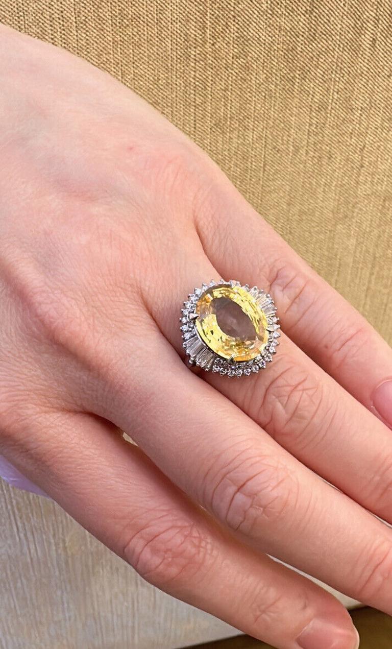 GIA 6.56 Carat Unheated Ceylon Yellow Sapphire and Diamond Ring in Platinum In Excellent Condition For Sale In La Jolla, CA
