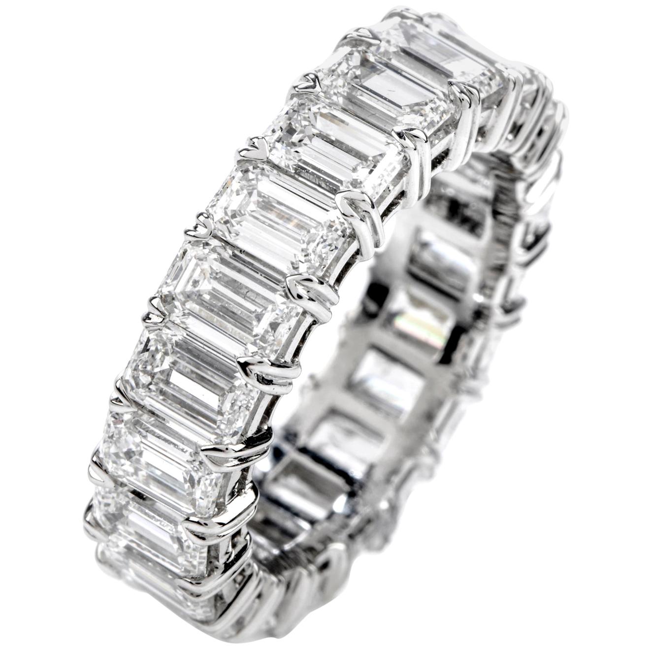 GIA 6.57 Carat D-VVS1 Emerald Cut Diamond Platinum Eternity Band Ring