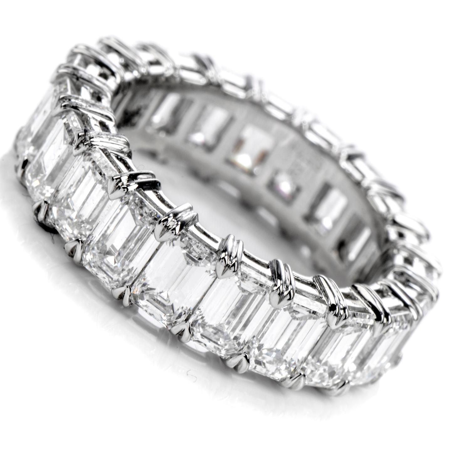 Artisan GIA 6.57 Carat D-VVS1 Emerald Cut Diamond Platinum Eternity Band Ring